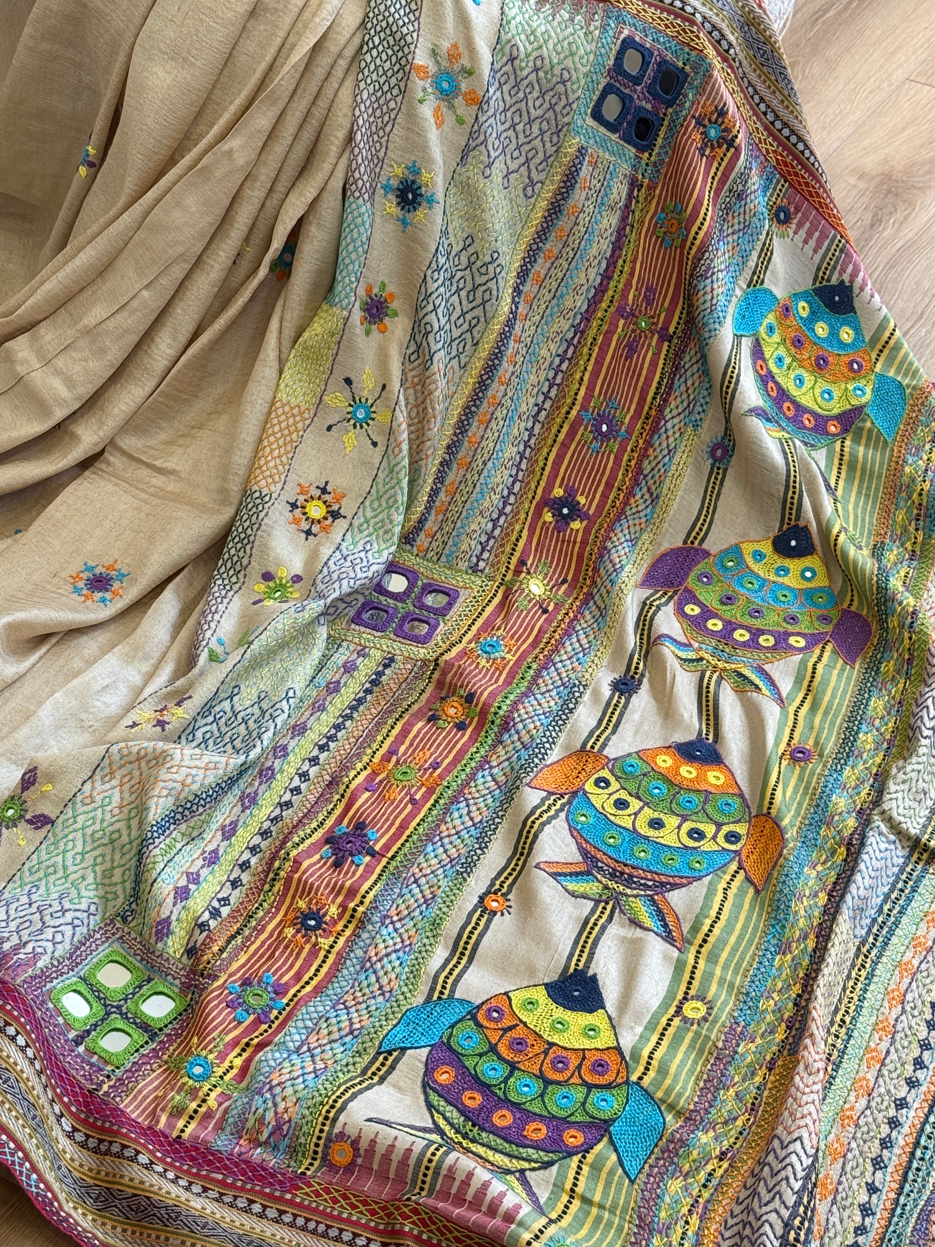 Lambani Hand Embroidered Vidharba Tussar Saree - red