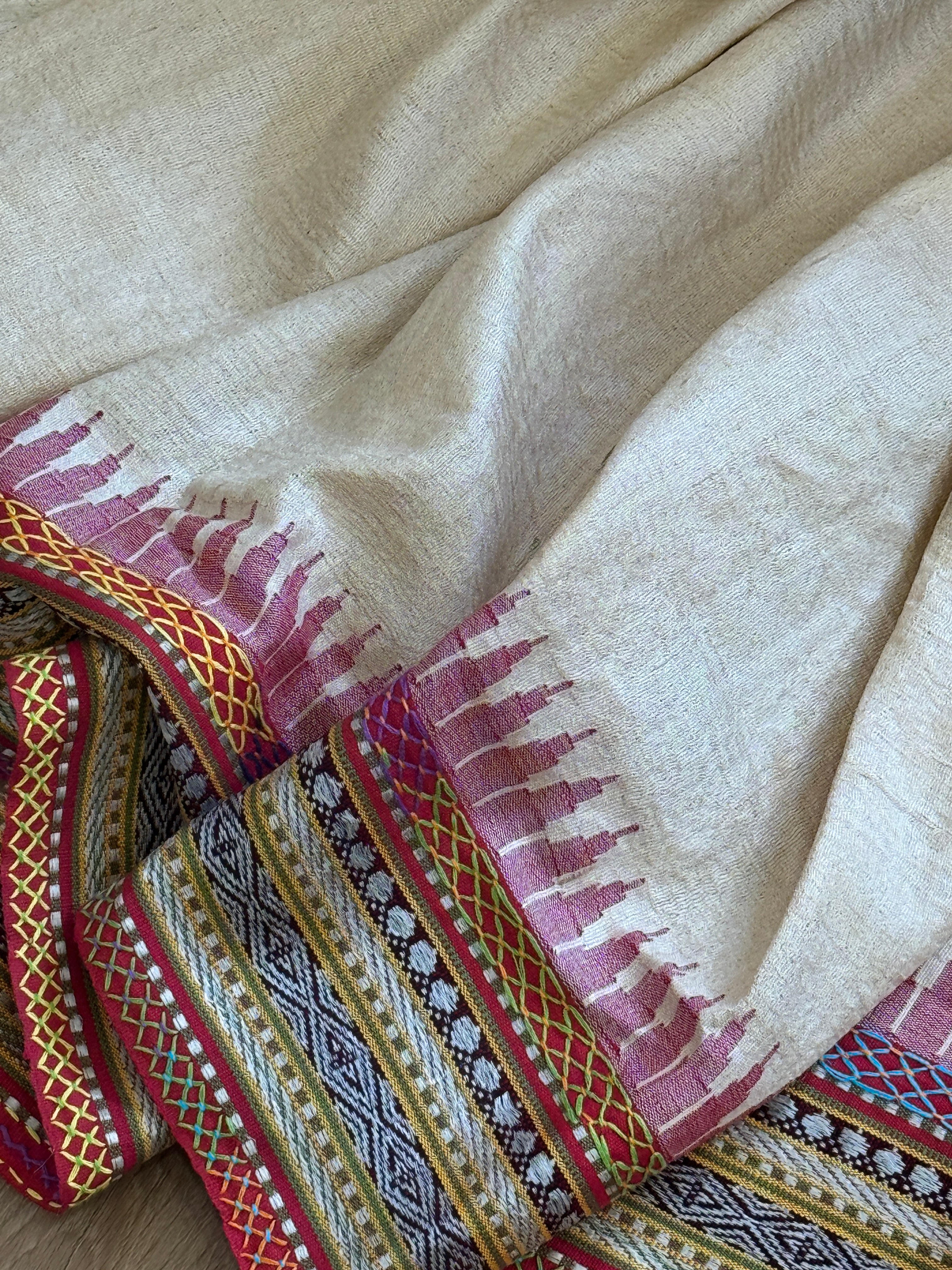 Lambani Hand Embroidered Vidharba Tussar Saree - red