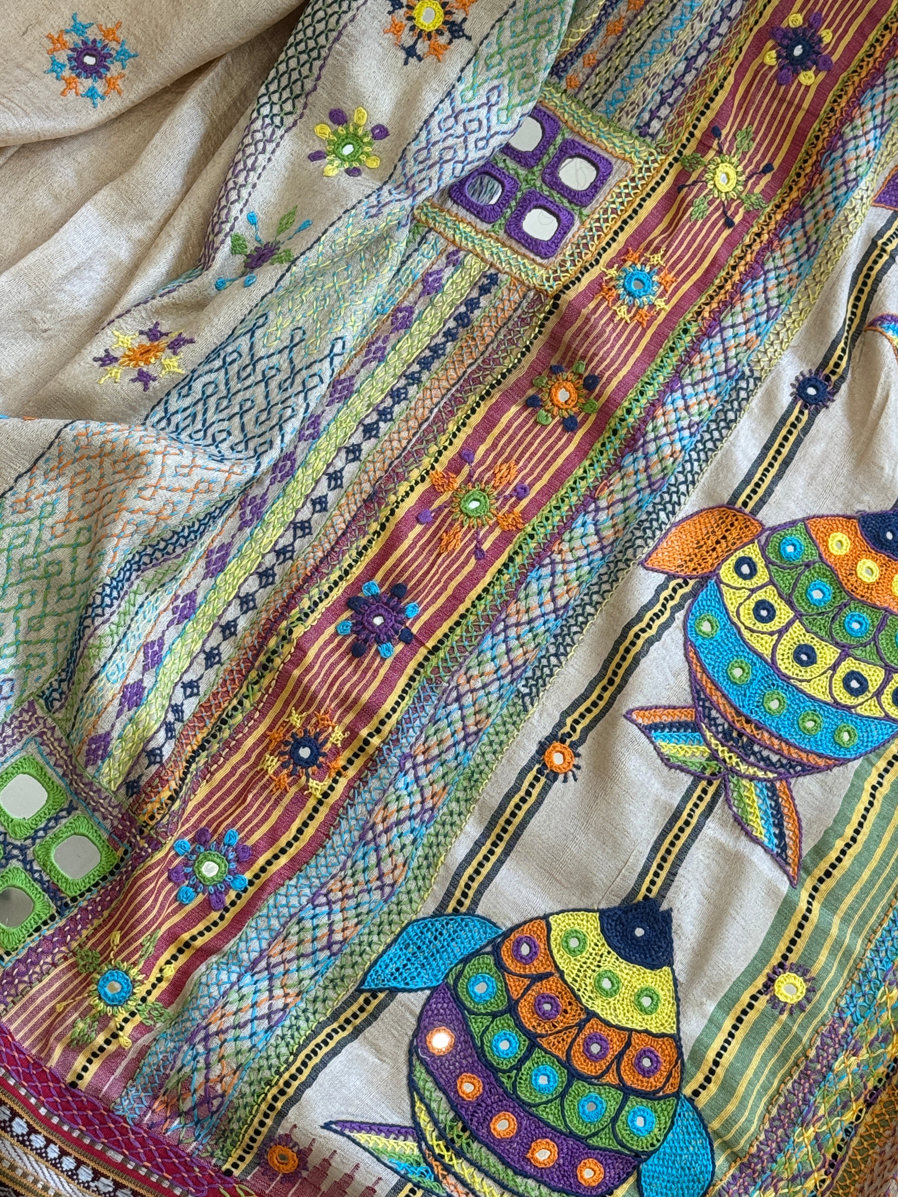 Lambani Hand Embroidered Vidharba Tussar Saree - red