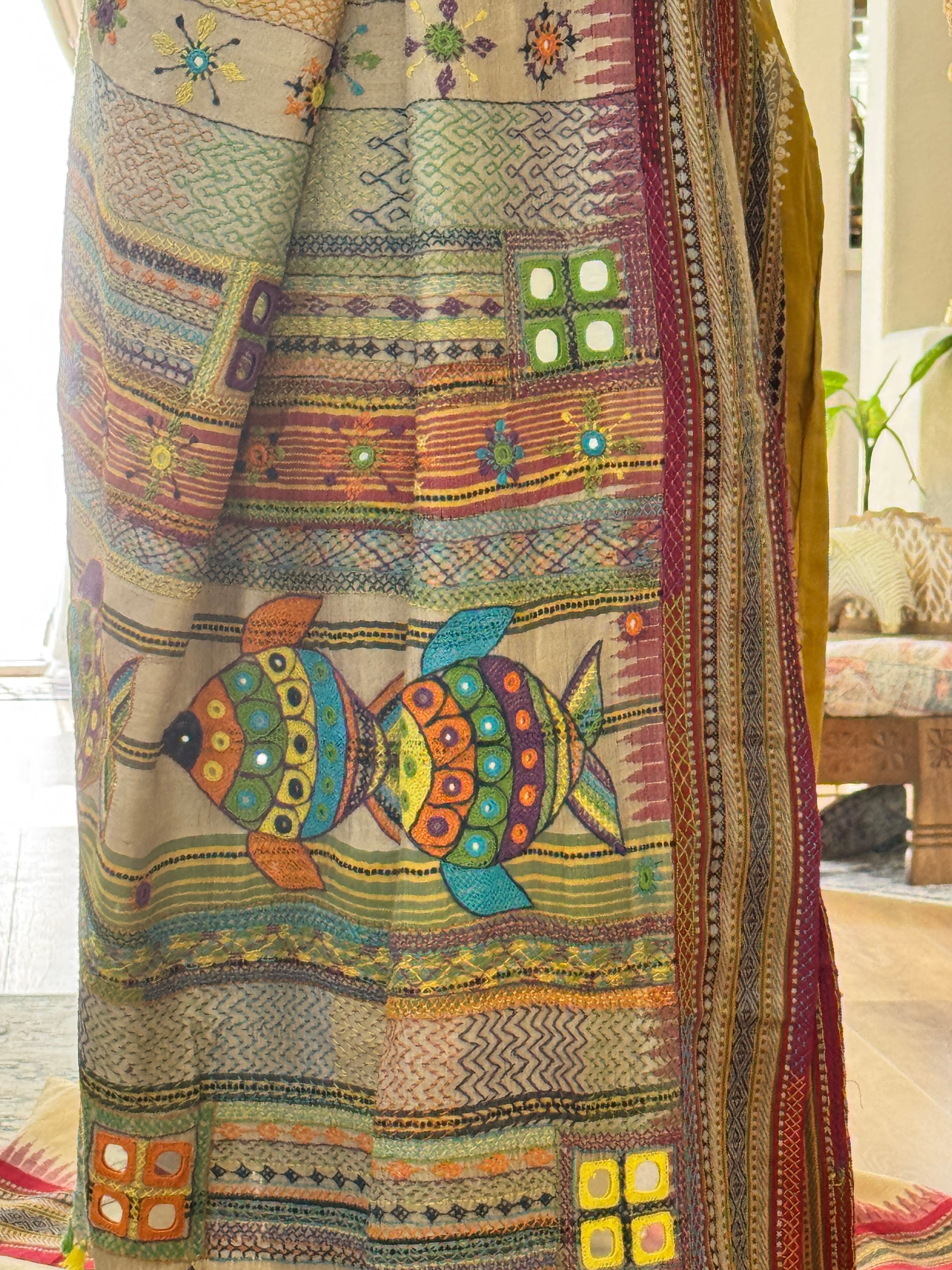 Lambani Hand Embroidered Vidharba Tussar Saree - red