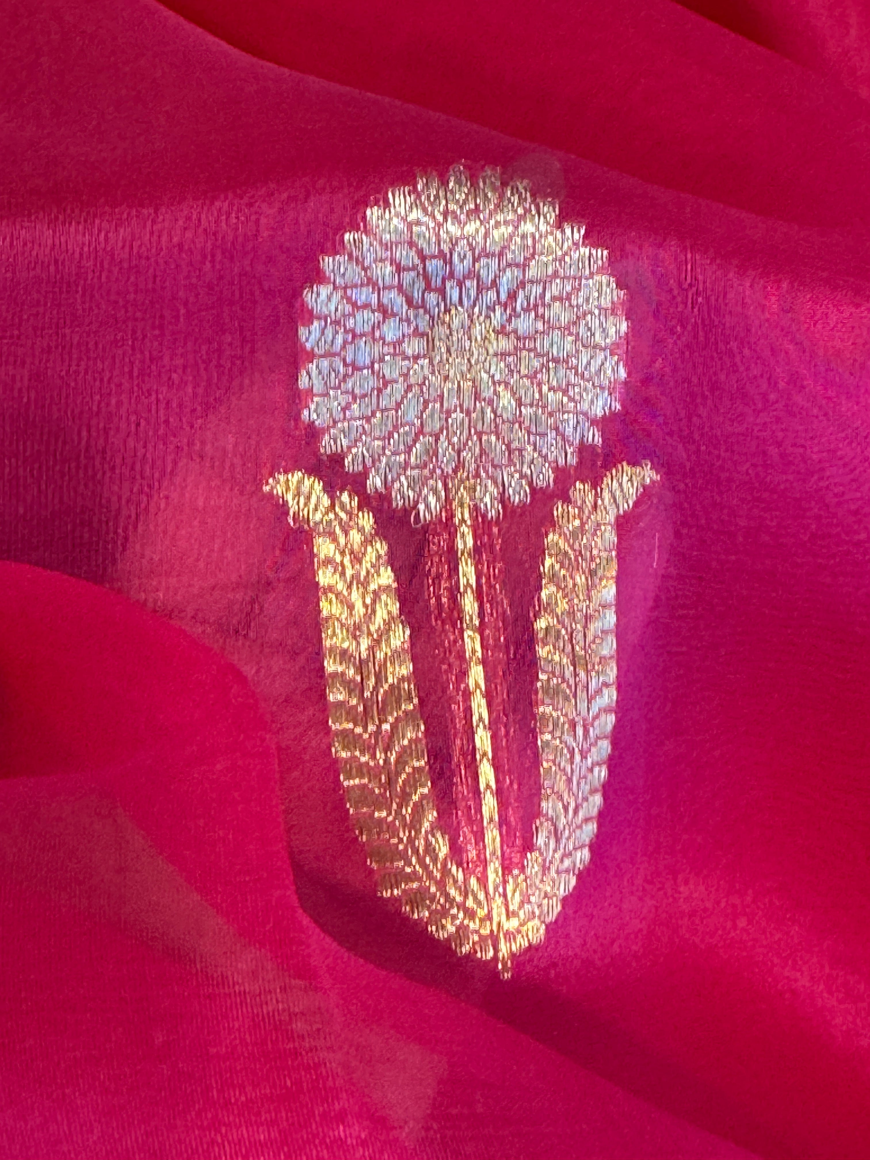 Banarasi Kora Organza Silk Handloom Saree - pink