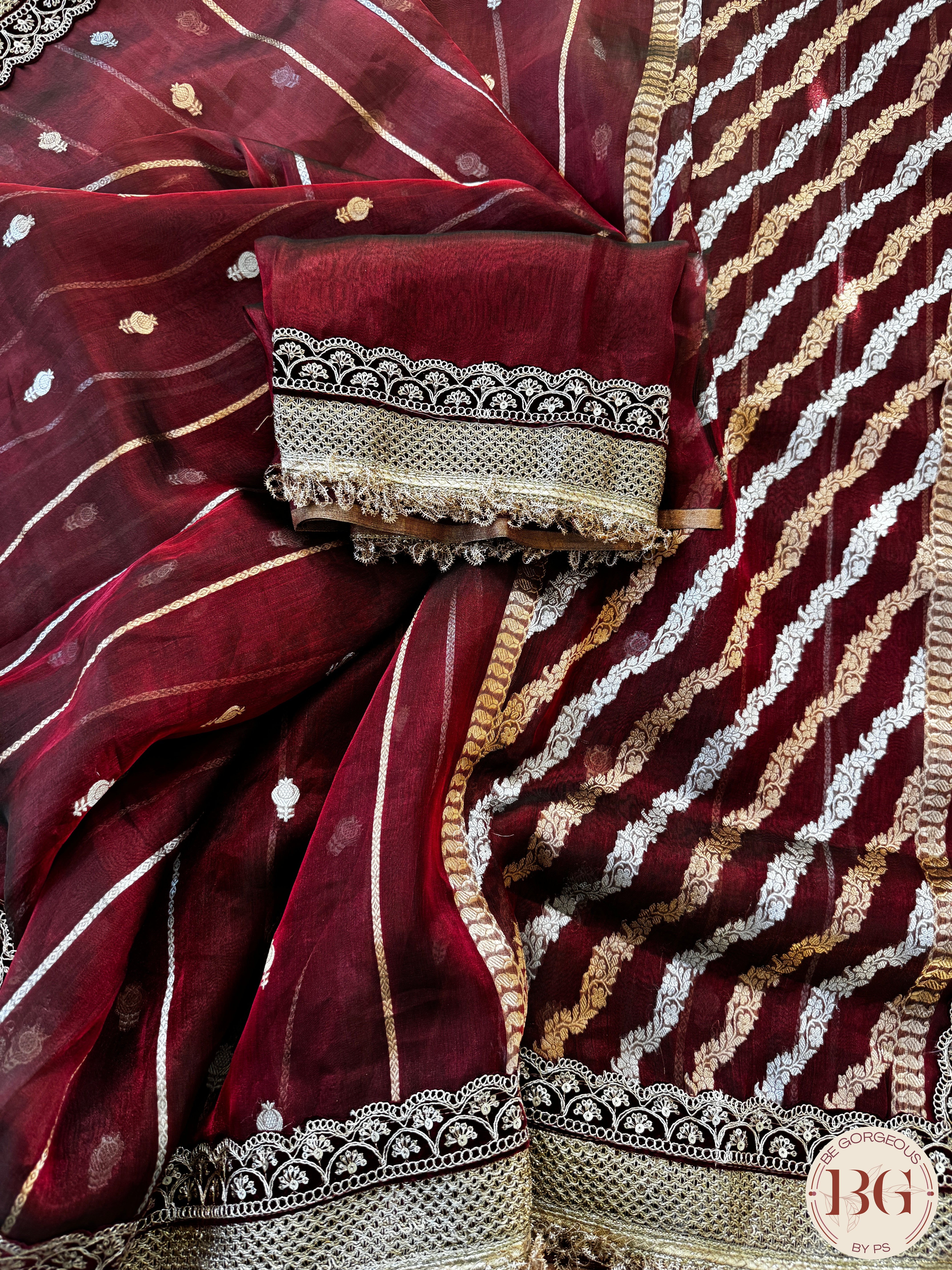 Pure banarasi tissue silk handwoven saree with weaving, gotapatti borders and hand stonework