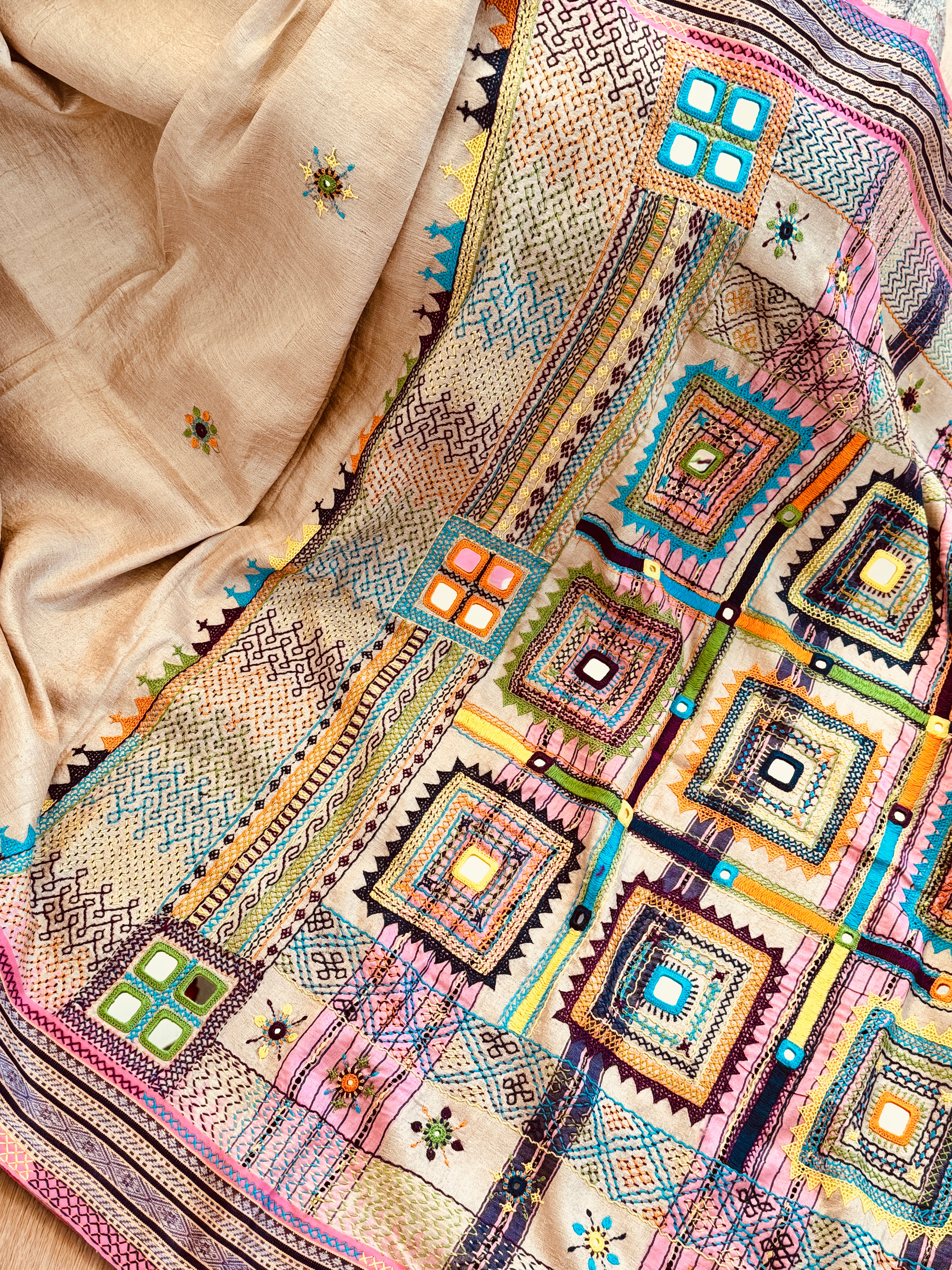 Lambani Hand Embroidered Vidharba Tussar Saree - pink