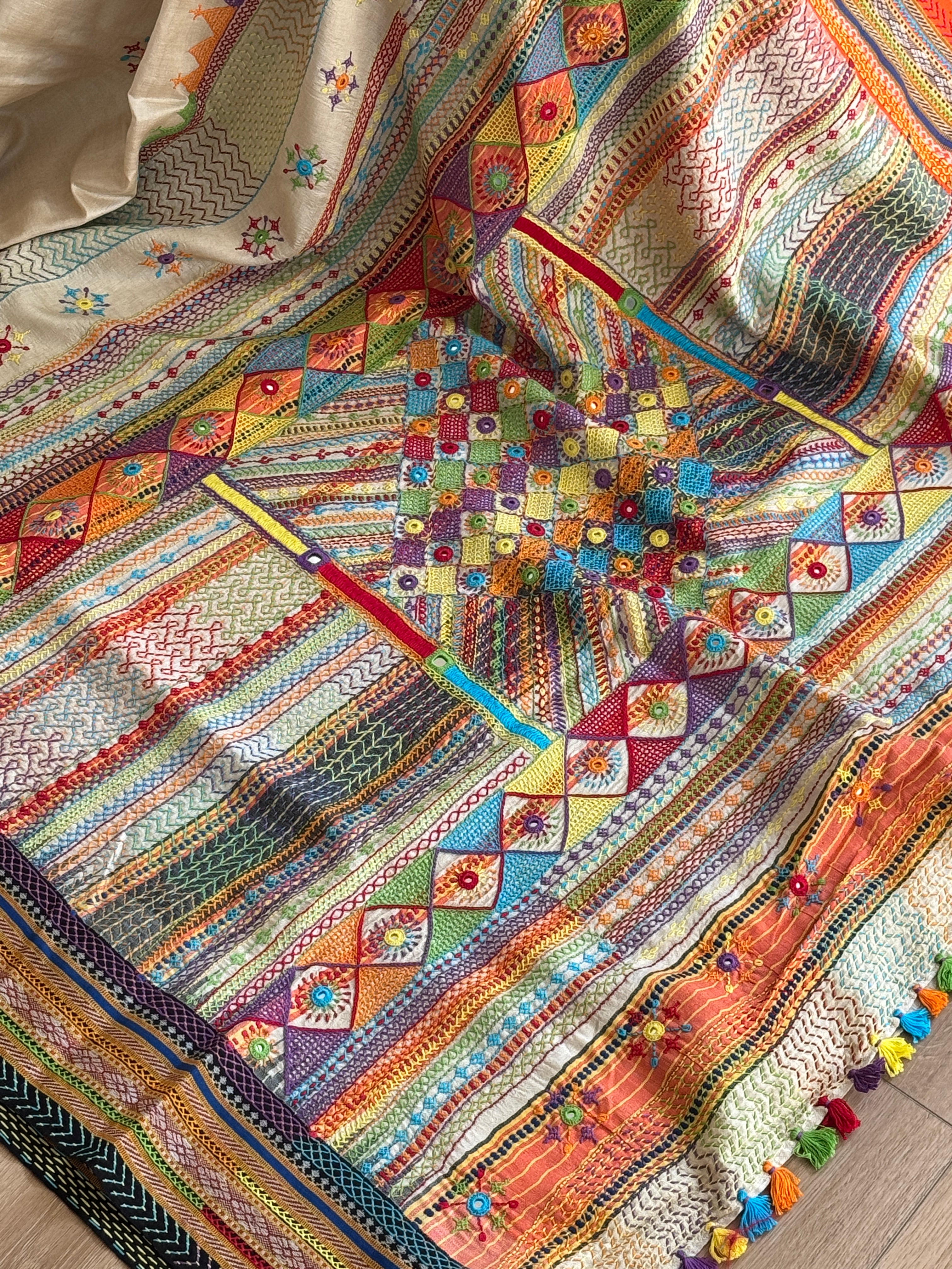 Lambani Hand Embroidered Vidharba Tussar Saree - orange