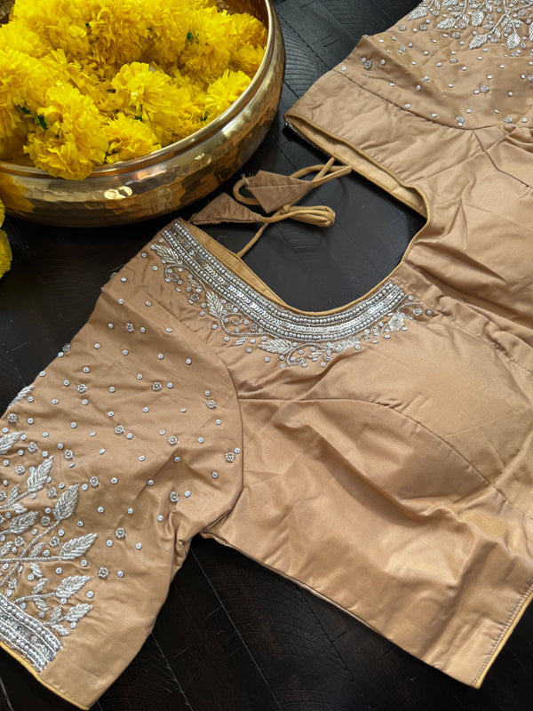 Maggam Work Readymade Padded Blouse front hooks with sleeves - Chico