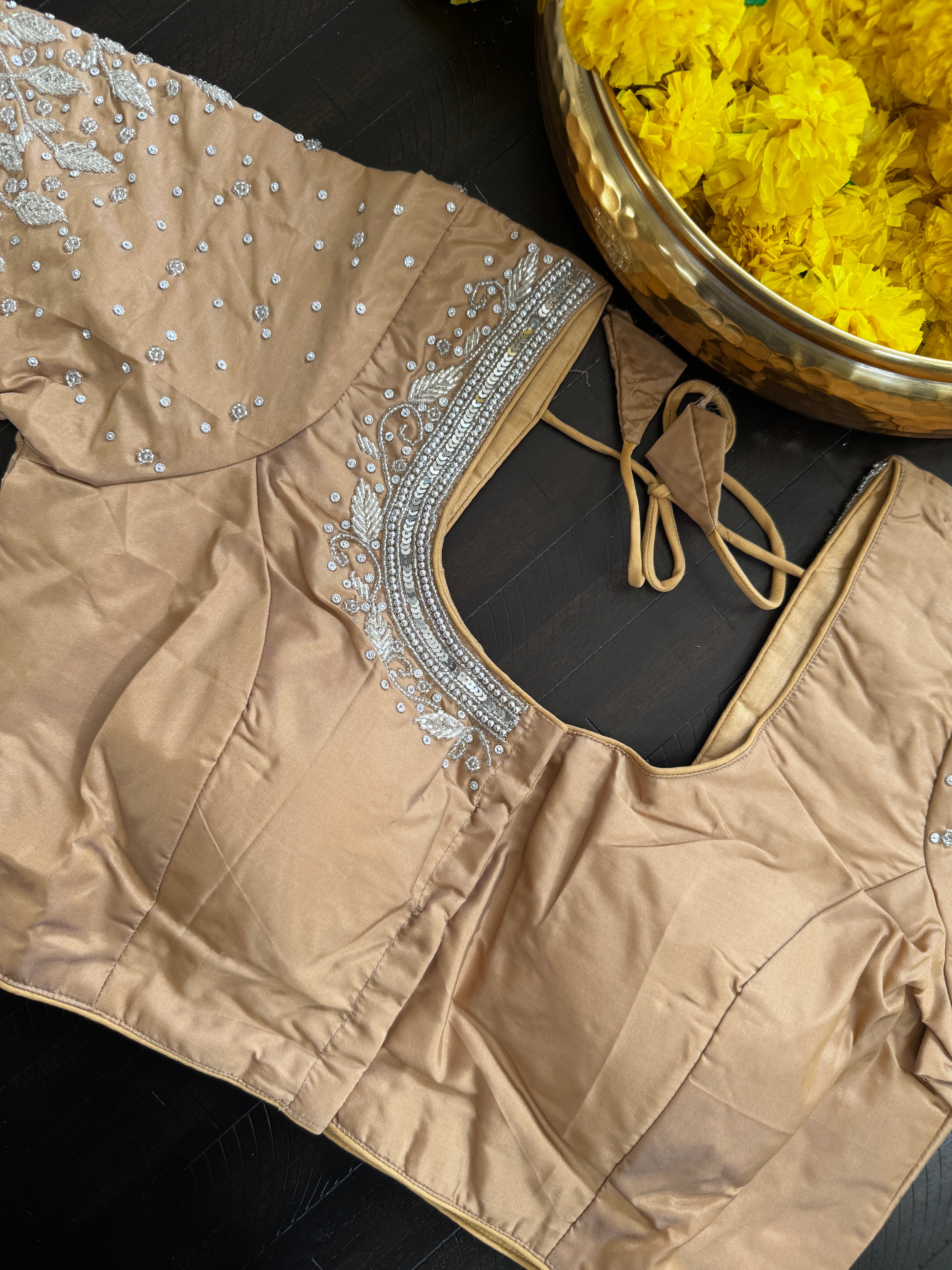 Maggam Work Readymade Padded Blouse front hooks with sleeves - Chico