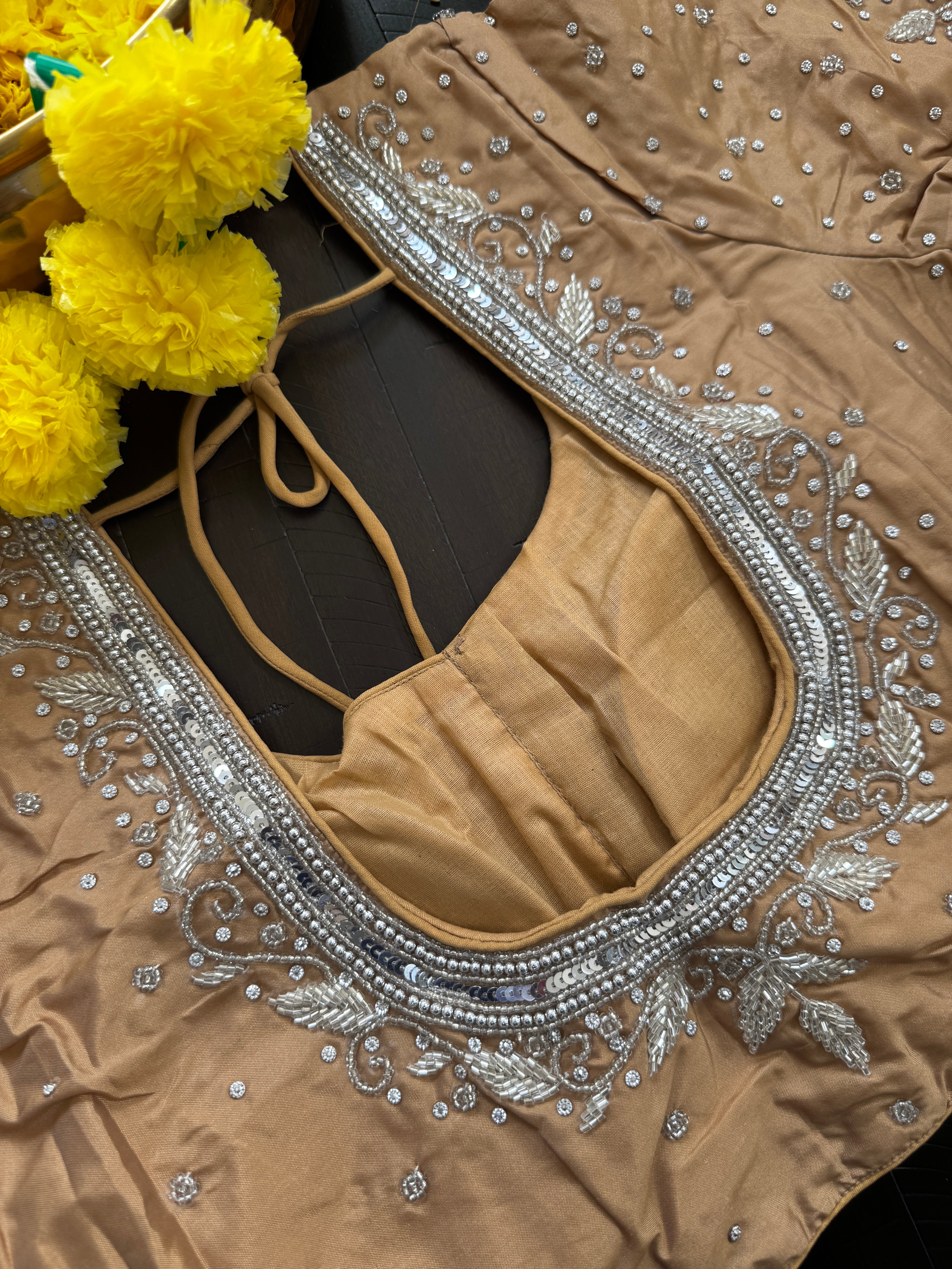 Maggam Work Readymade Padded Blouse front hooks with sleeves - Chico