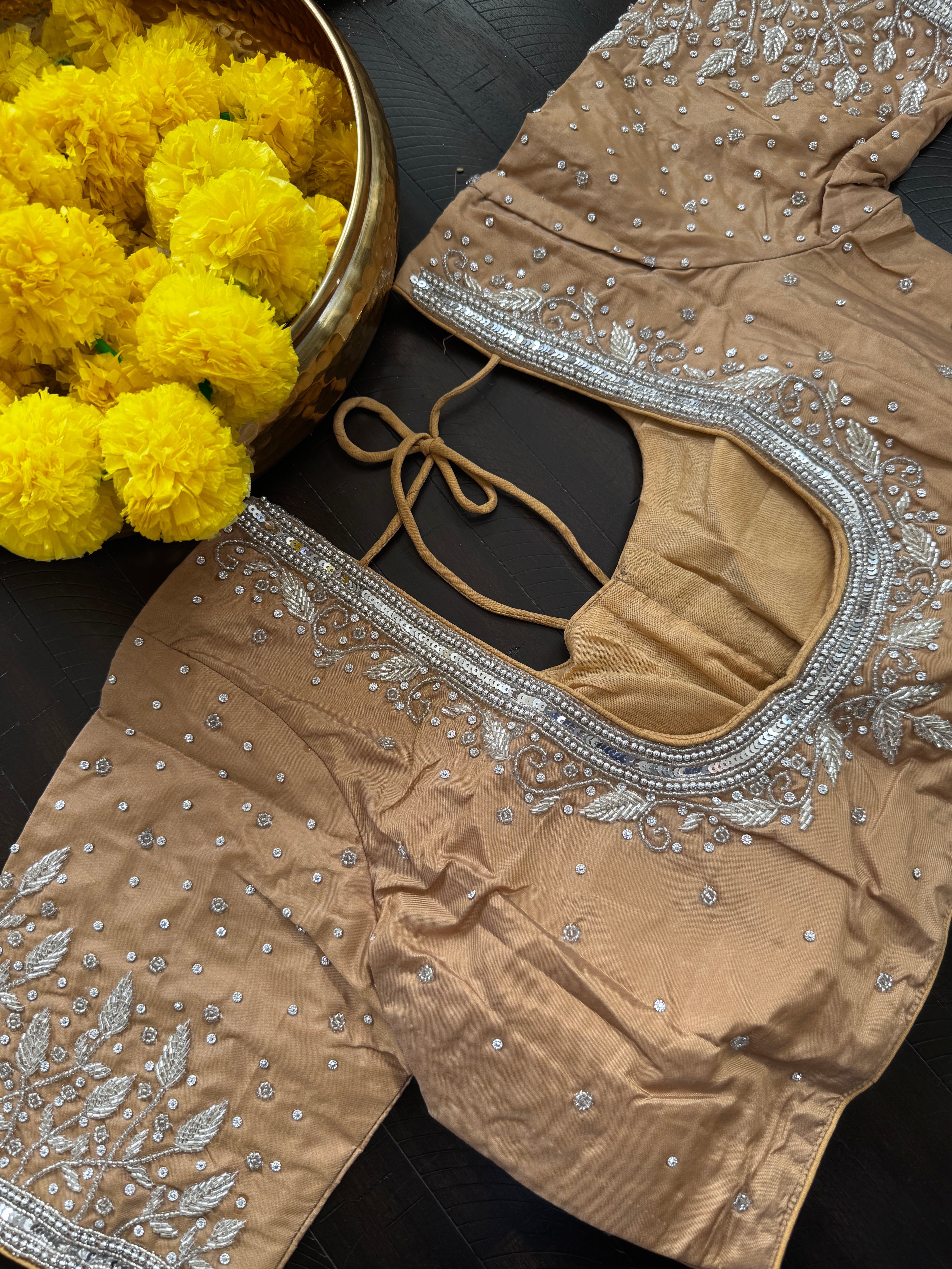 Maggam Work Readymade Padded Blouse front hooks with sleeves - Chico