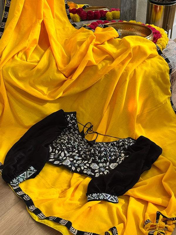 Yellow cotton with black border