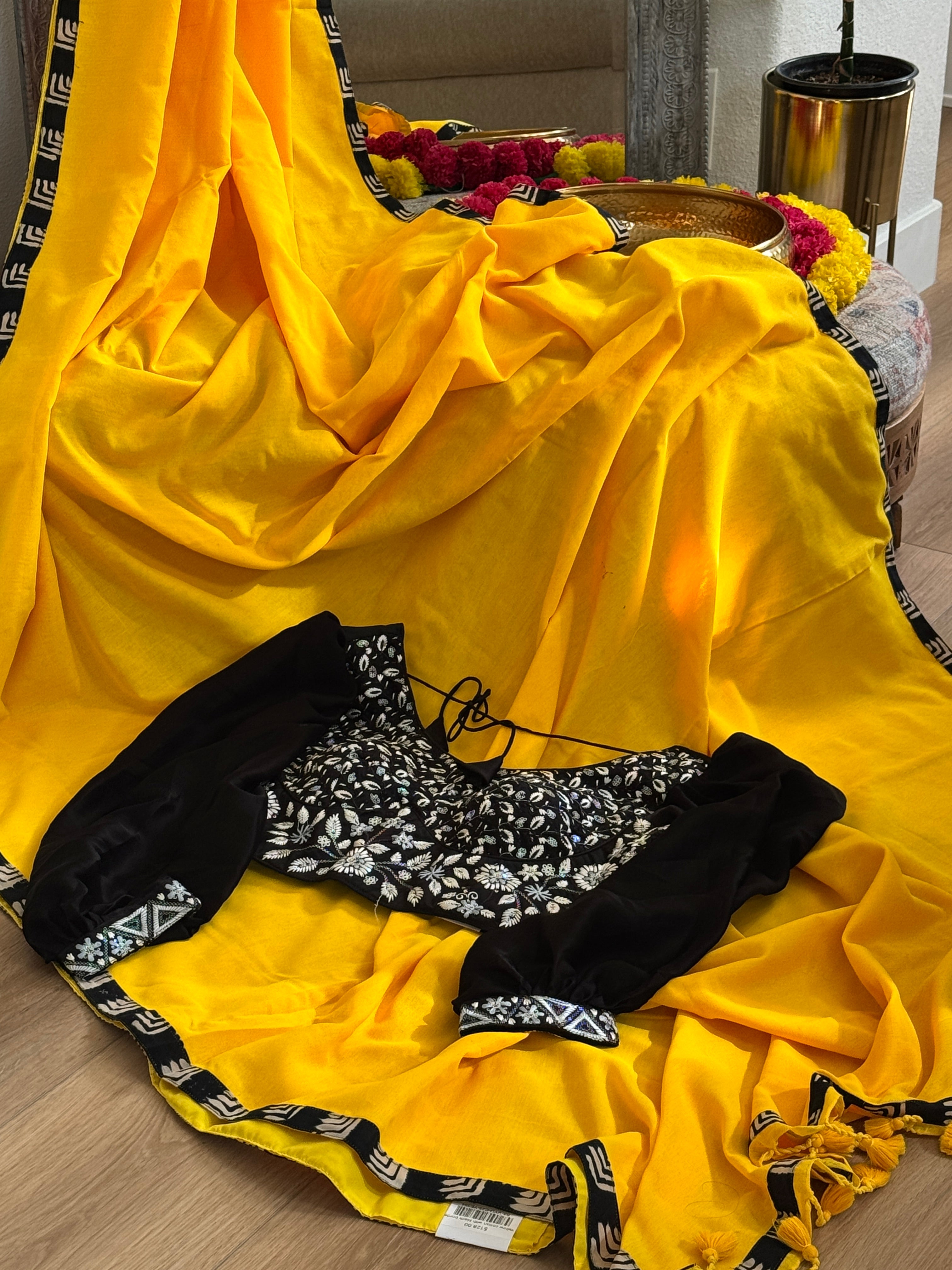 Yellow cotton with black border