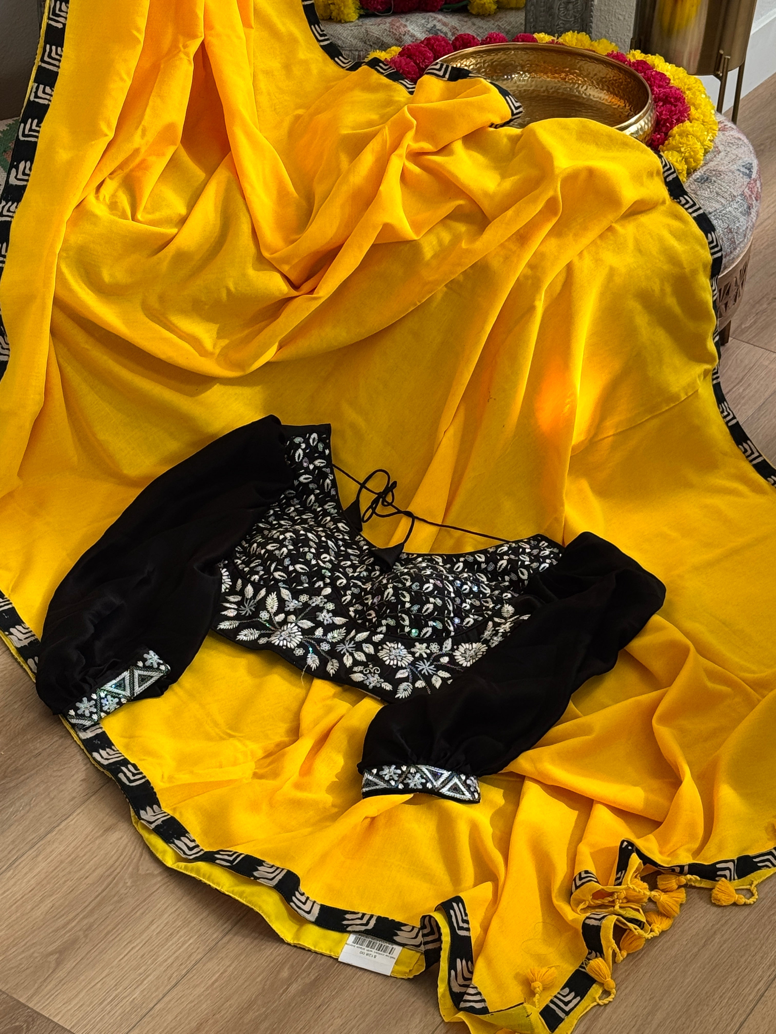 Yellow cotton with black border