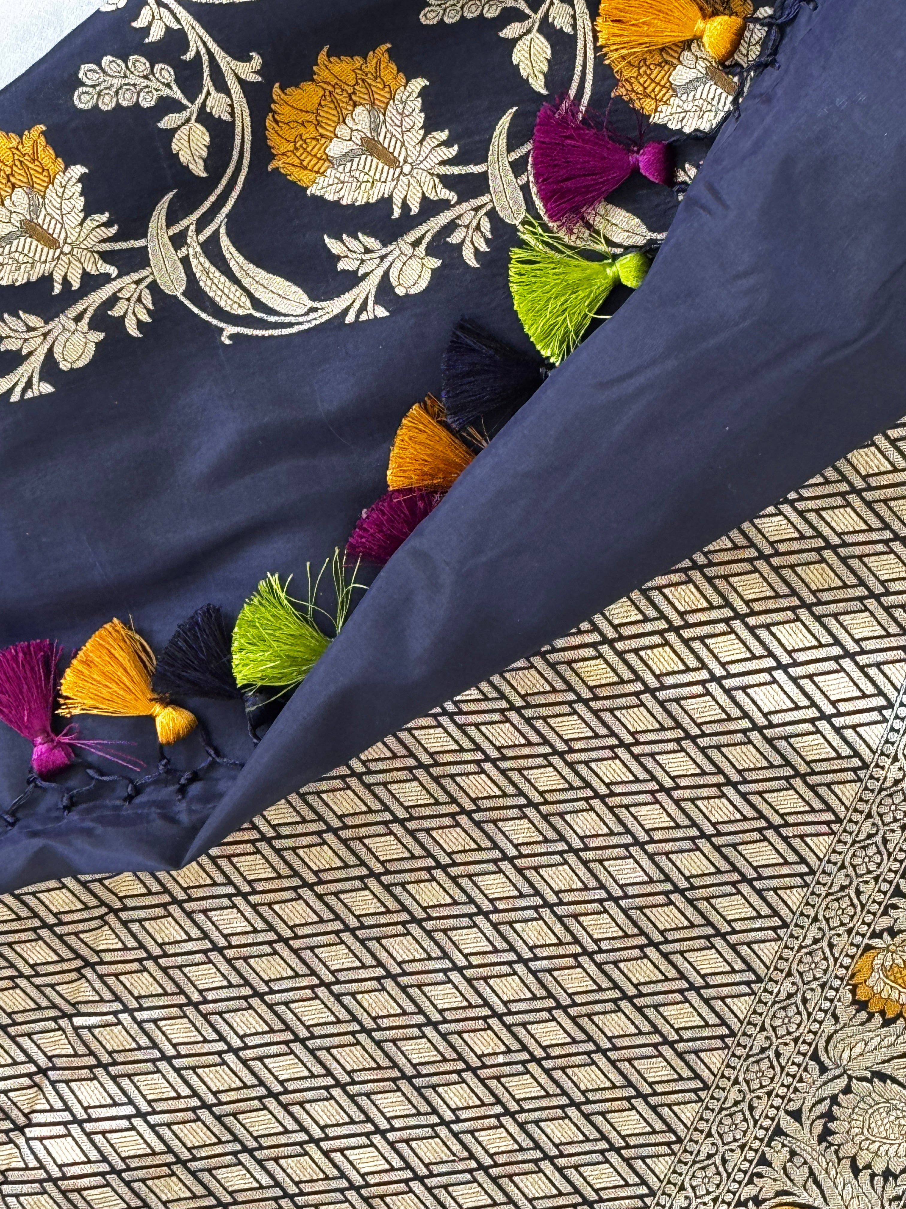 Banarasi Handwoven Katan Silk meenakari weaved saree with silkmark certficate - Blue