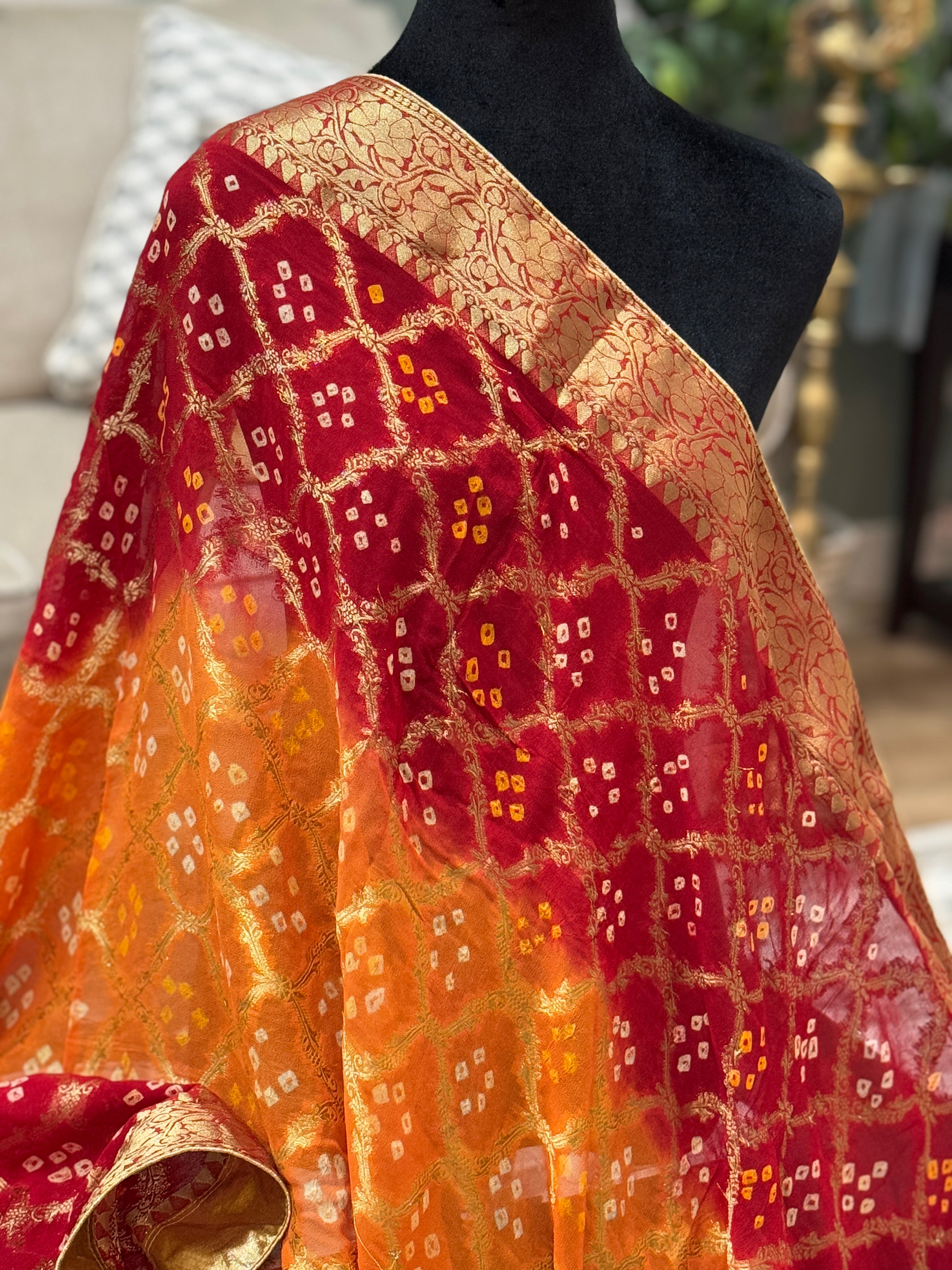 Georgette Gharchola dupatta - orange red