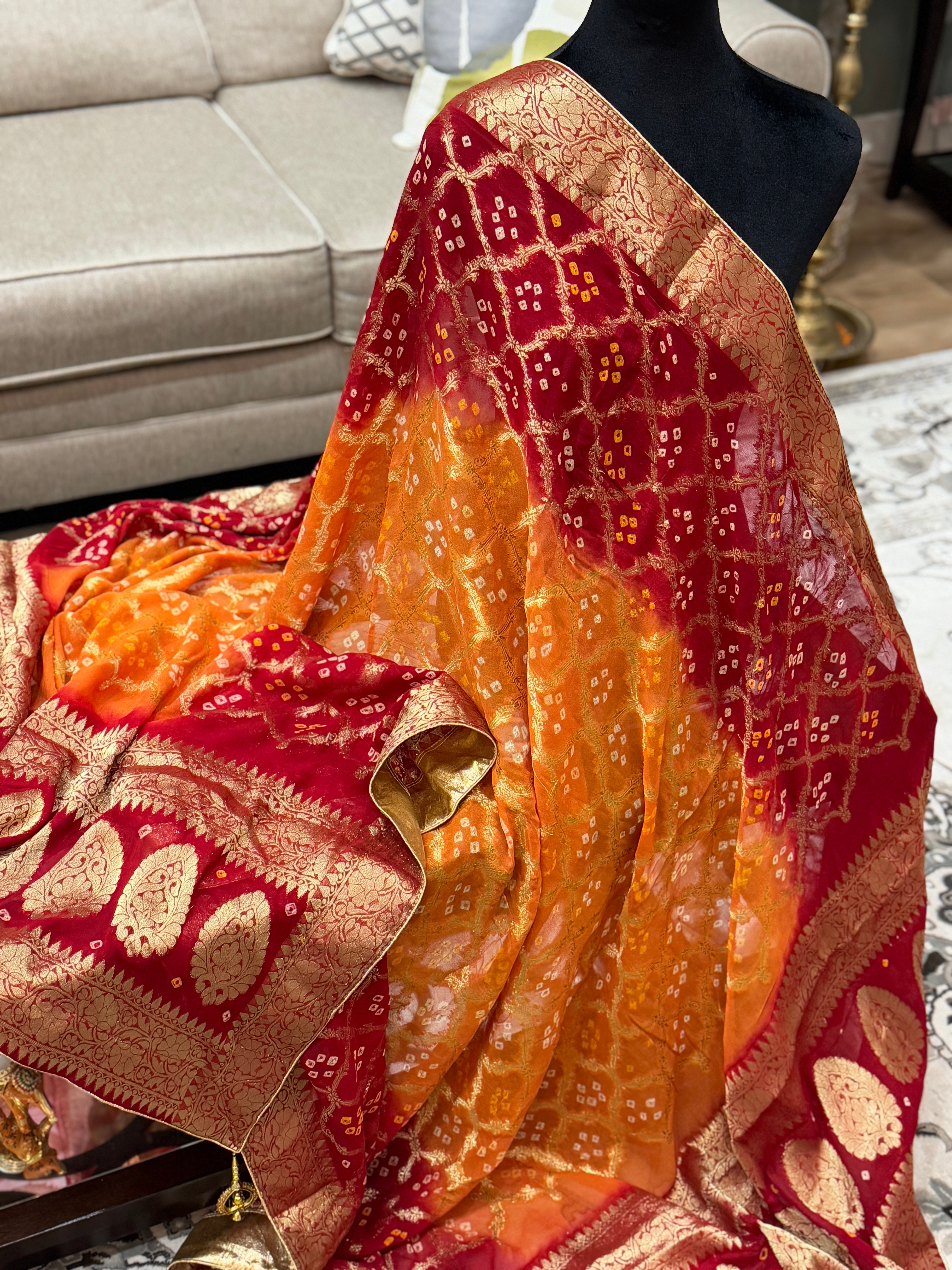 Georgette Gharchola dupatta - orange red