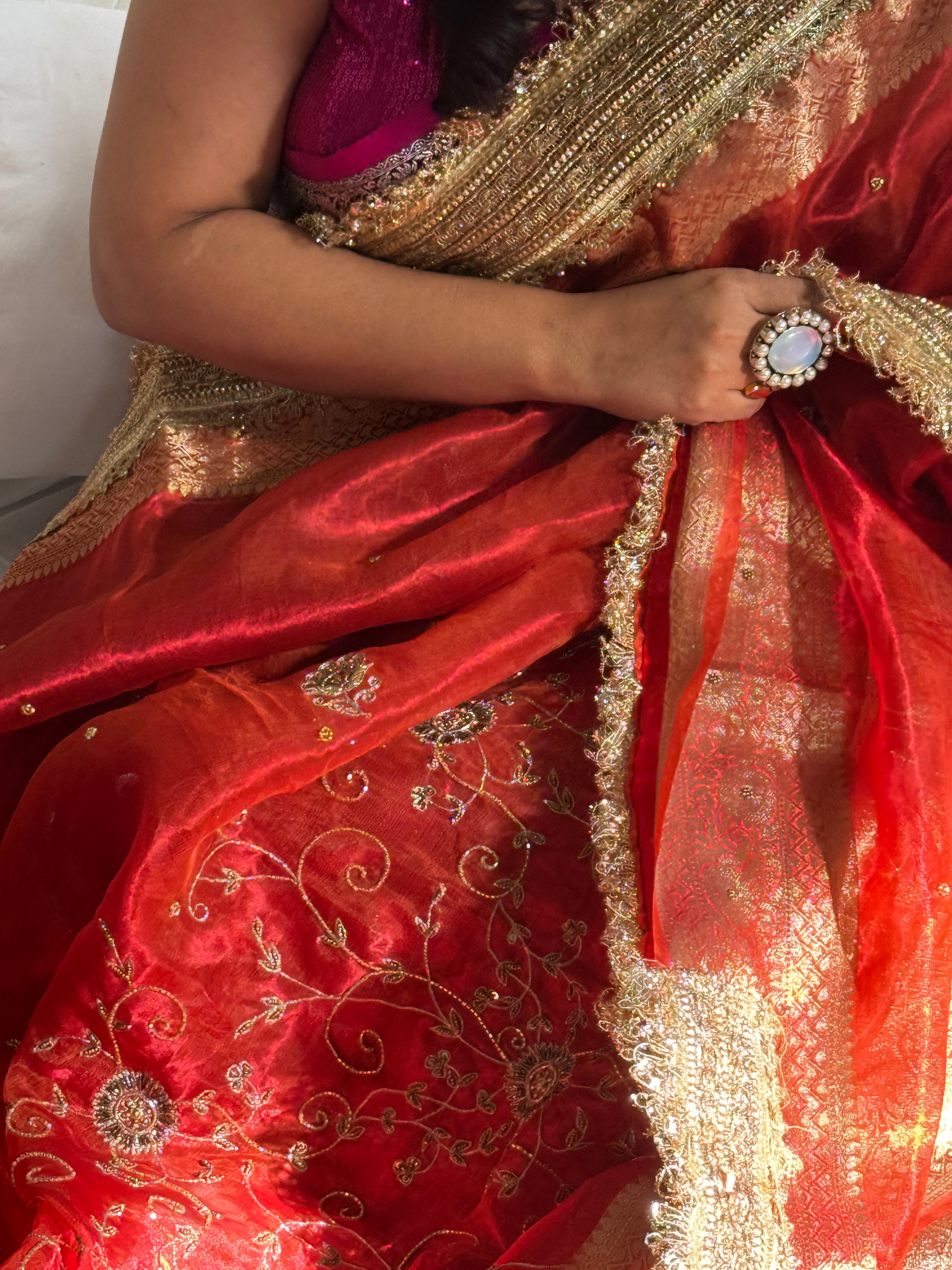 Pure banarasi tissue silk handwoven saree with gotapatti borders and hand stonework