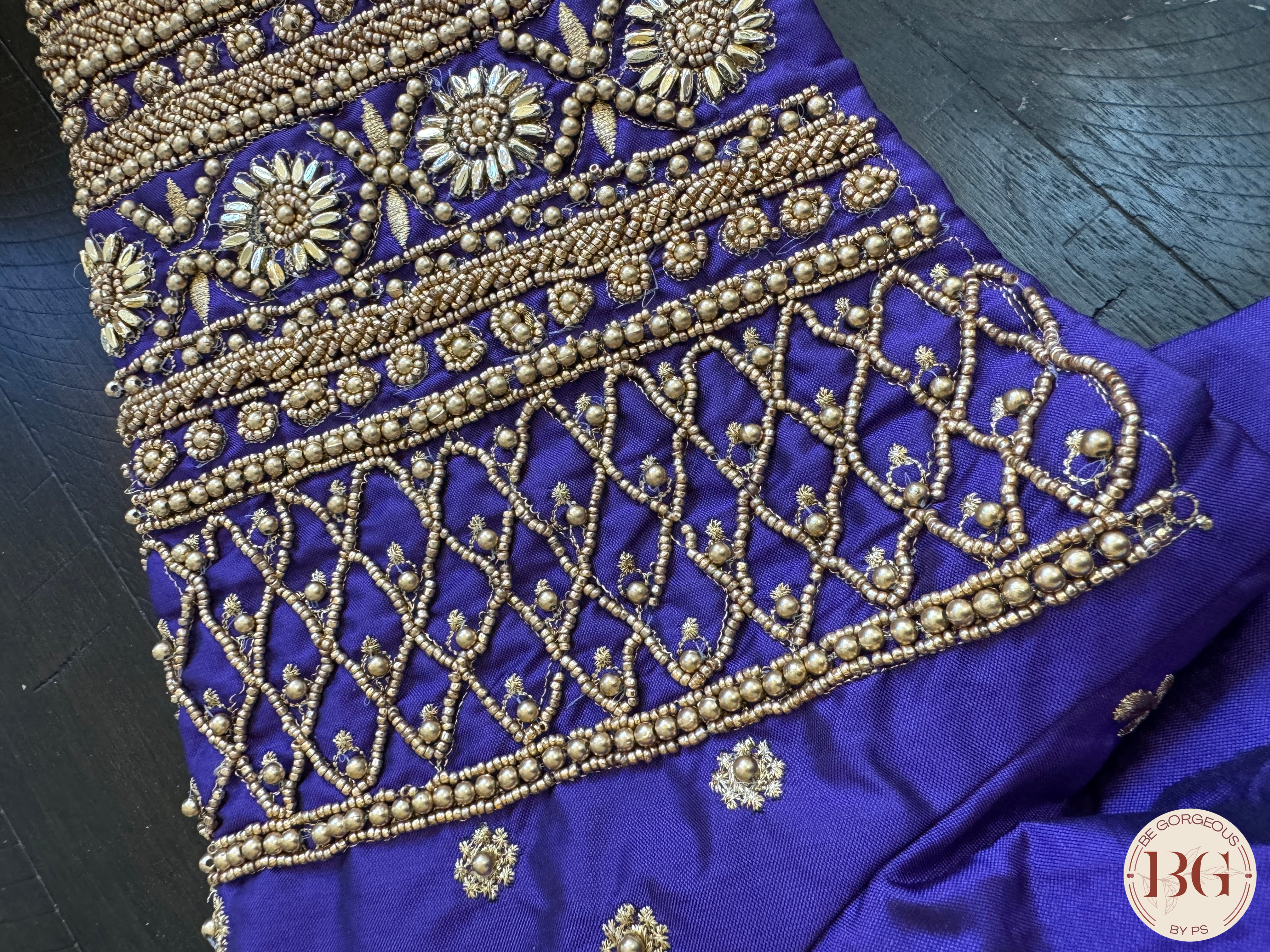 Maggam Work Readymade Blouse with sleeves - Purple