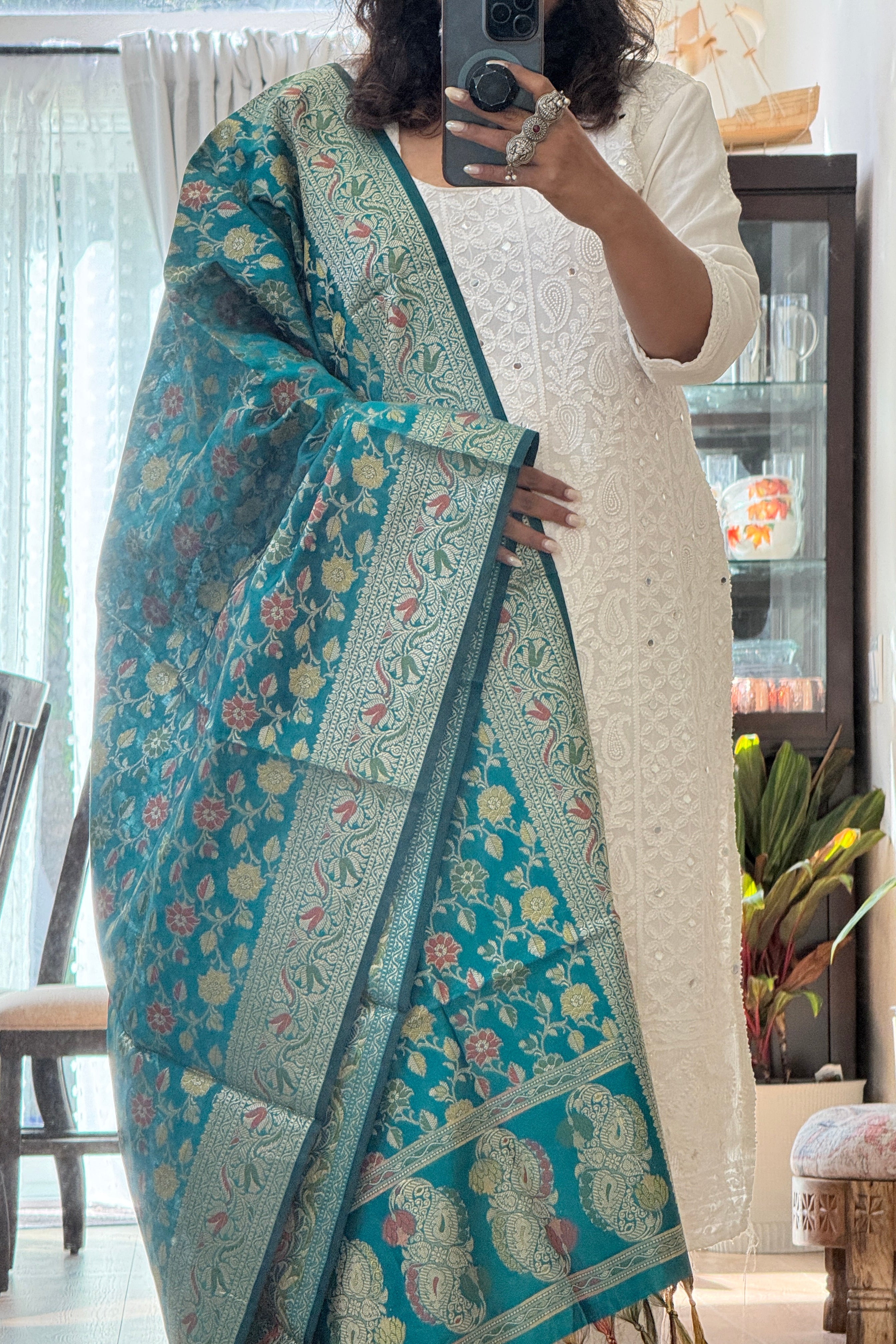 Banarasi Jama Work dupatta - rama green