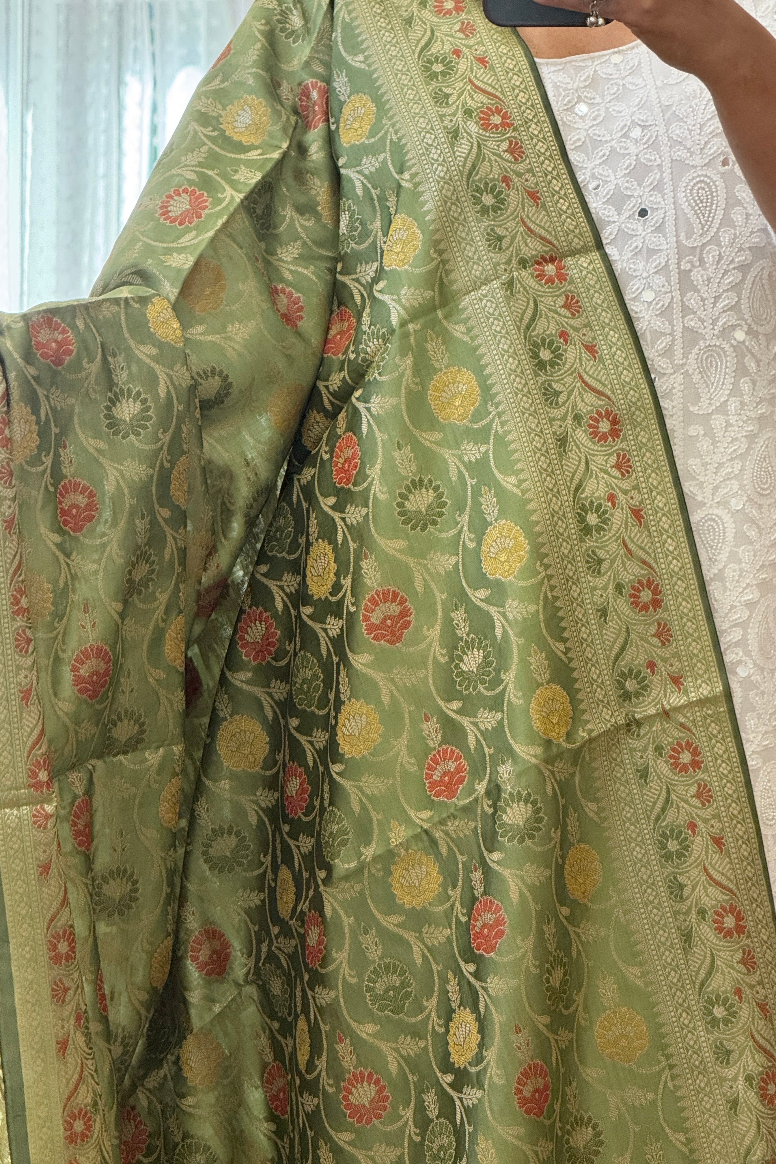Banarasi Jama Work dupatta - pista green
