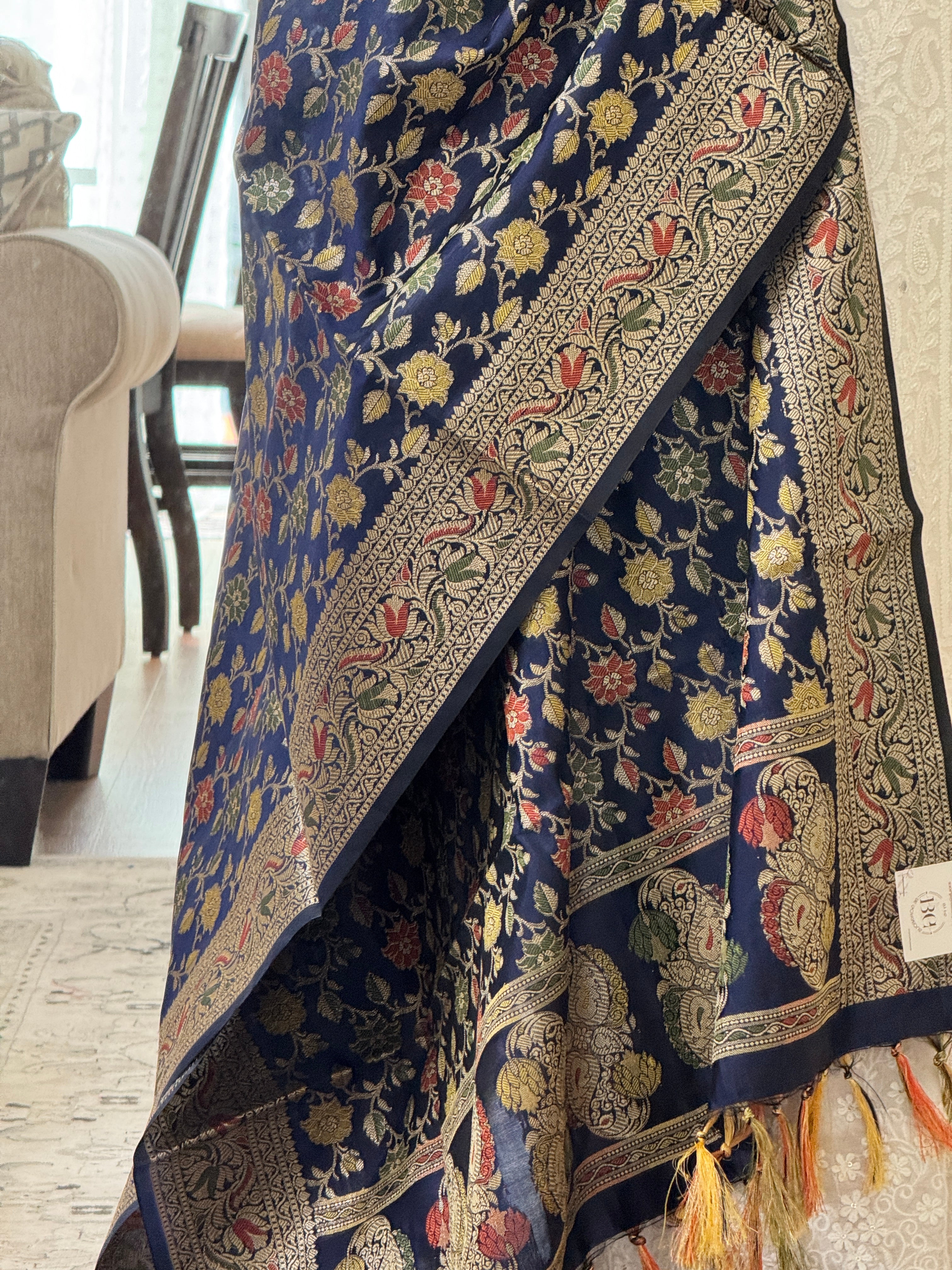 Banarasi Jama Work dupatta - navy