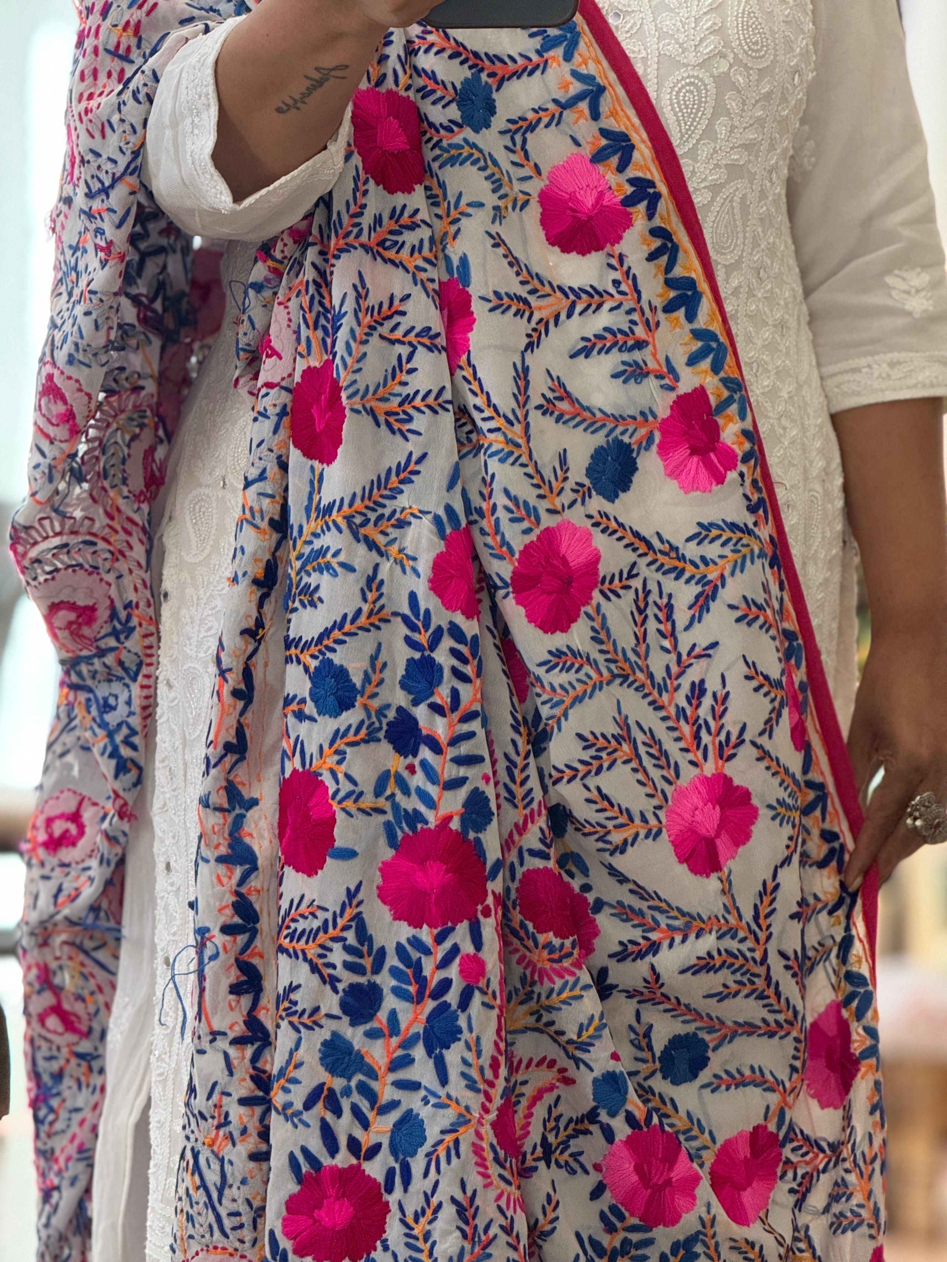 Georgette Fulkari Heavy dupatta - blue