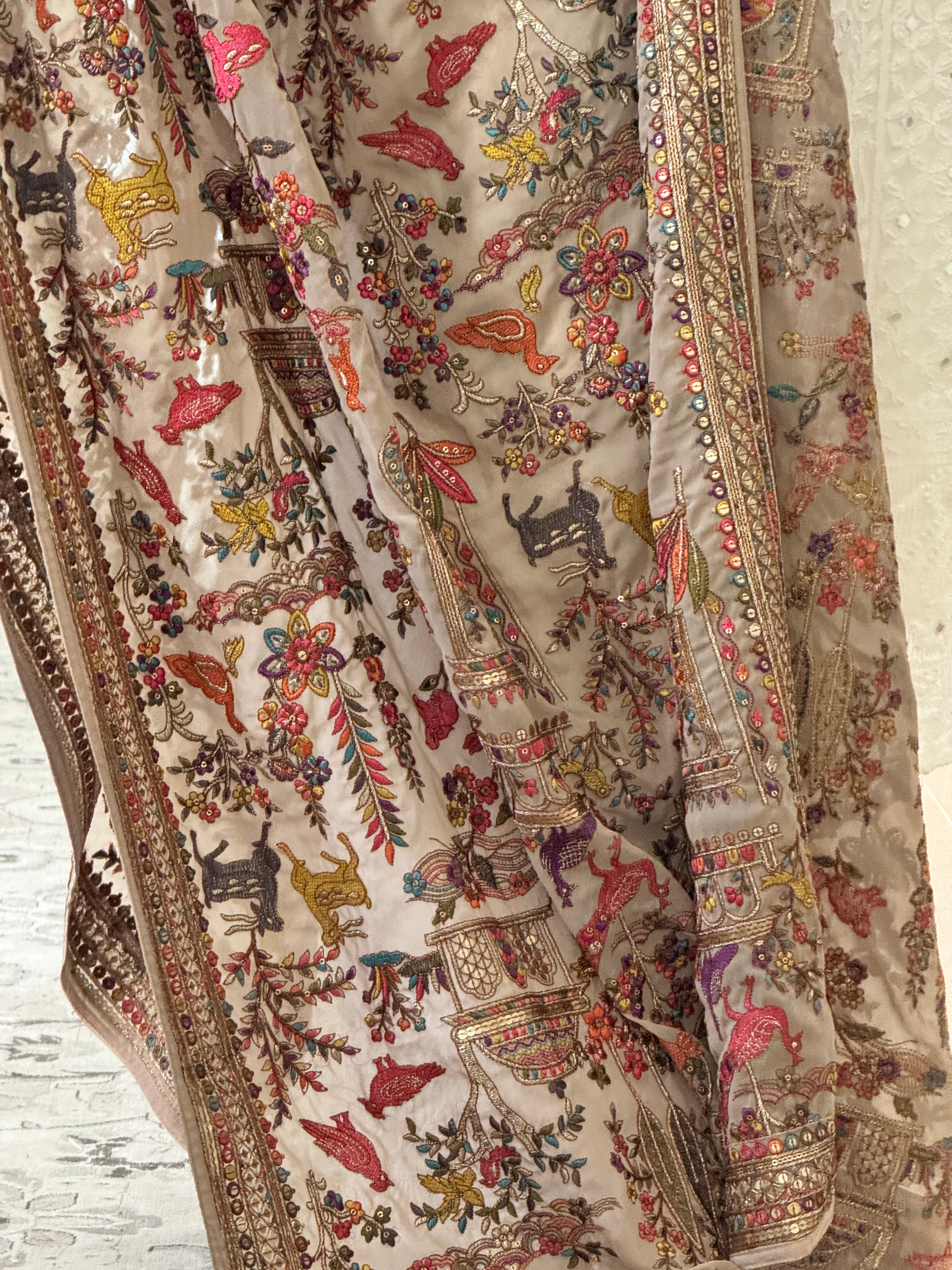 Grey Embroidered Georgette Dupatta with sequin work