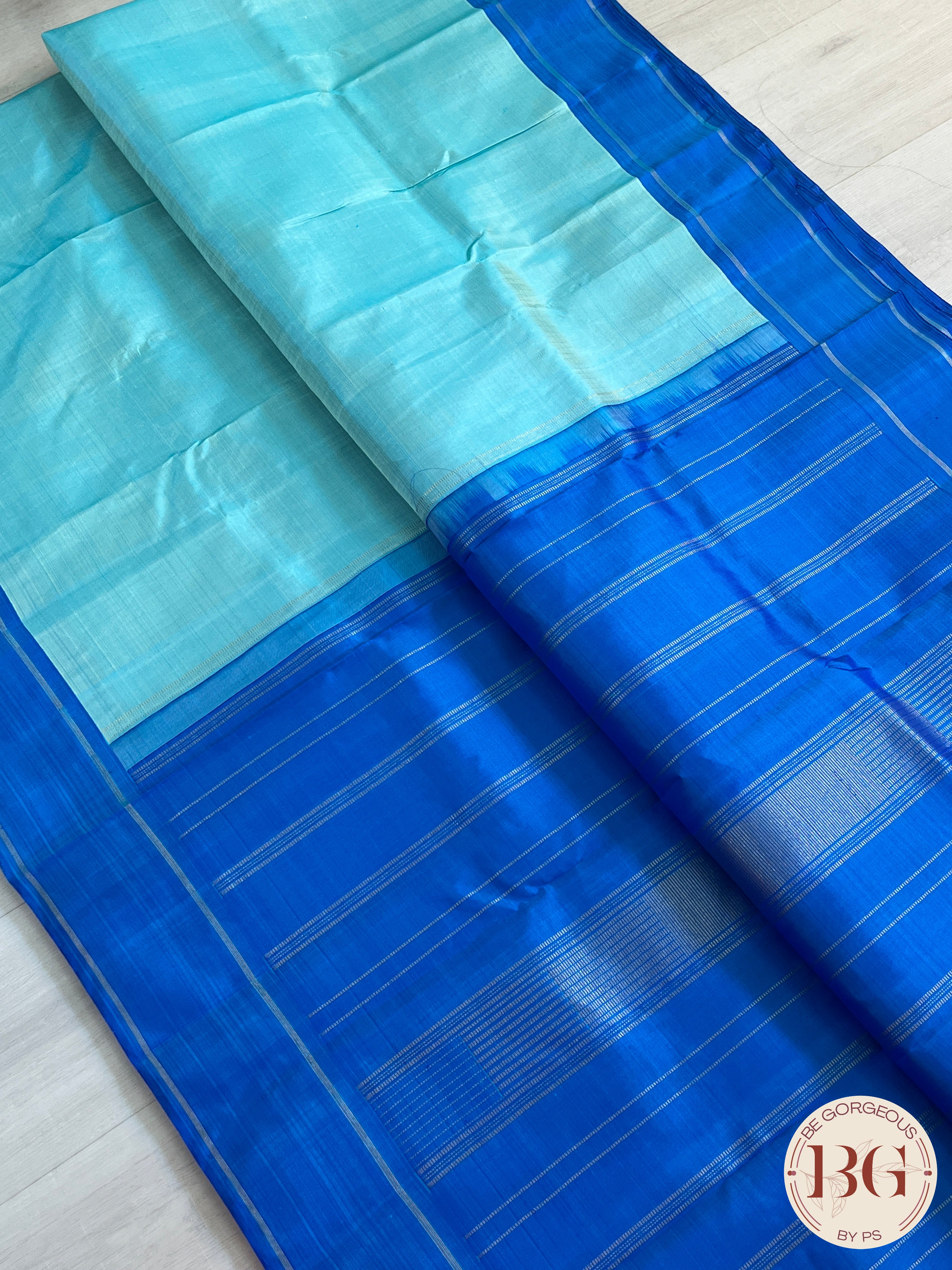 Pure Kanjeevaram Silk Handloom saree color - sky blue dark blue