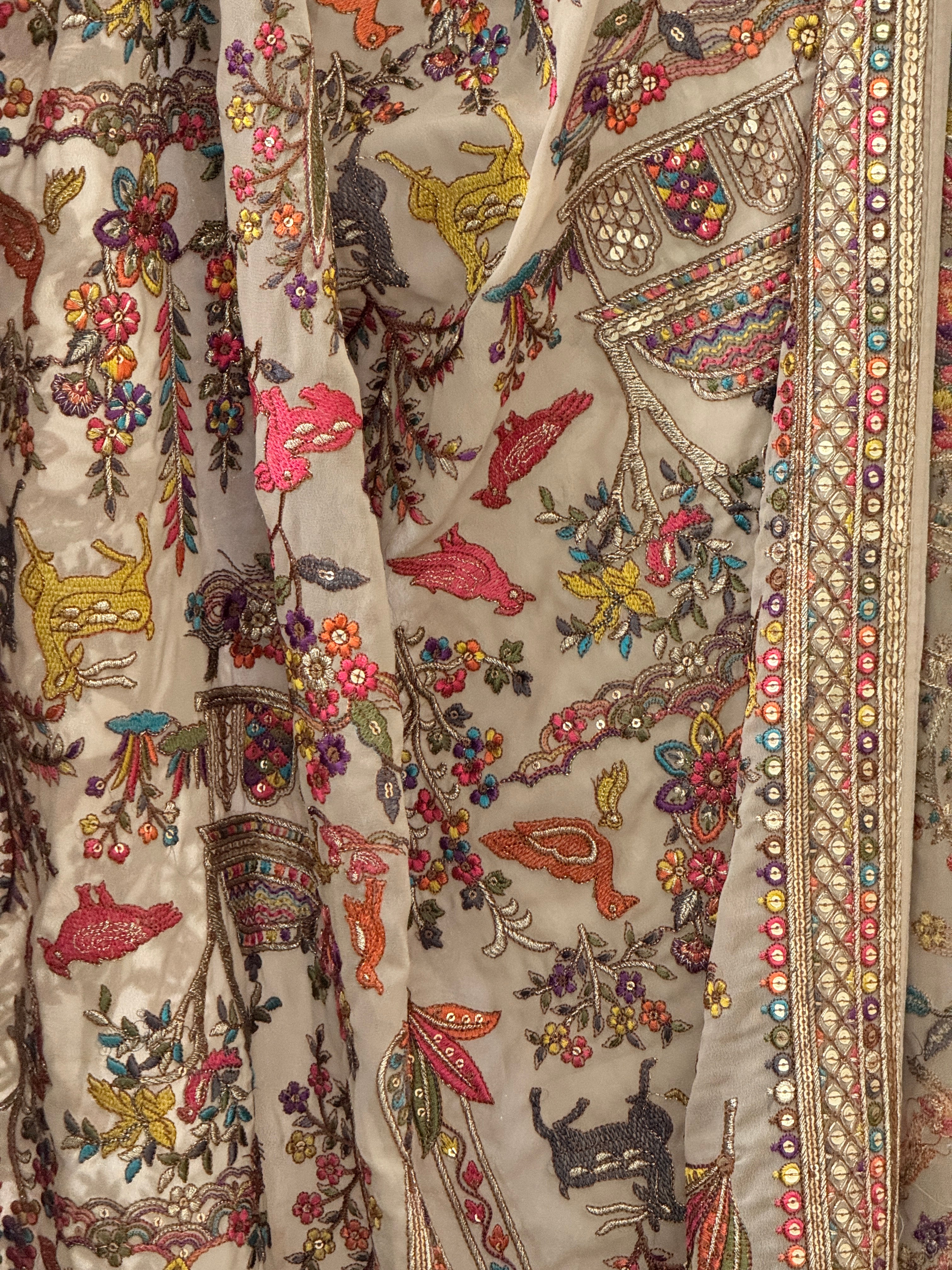 Grey Embroidered Georgette Dupatta with sequin work