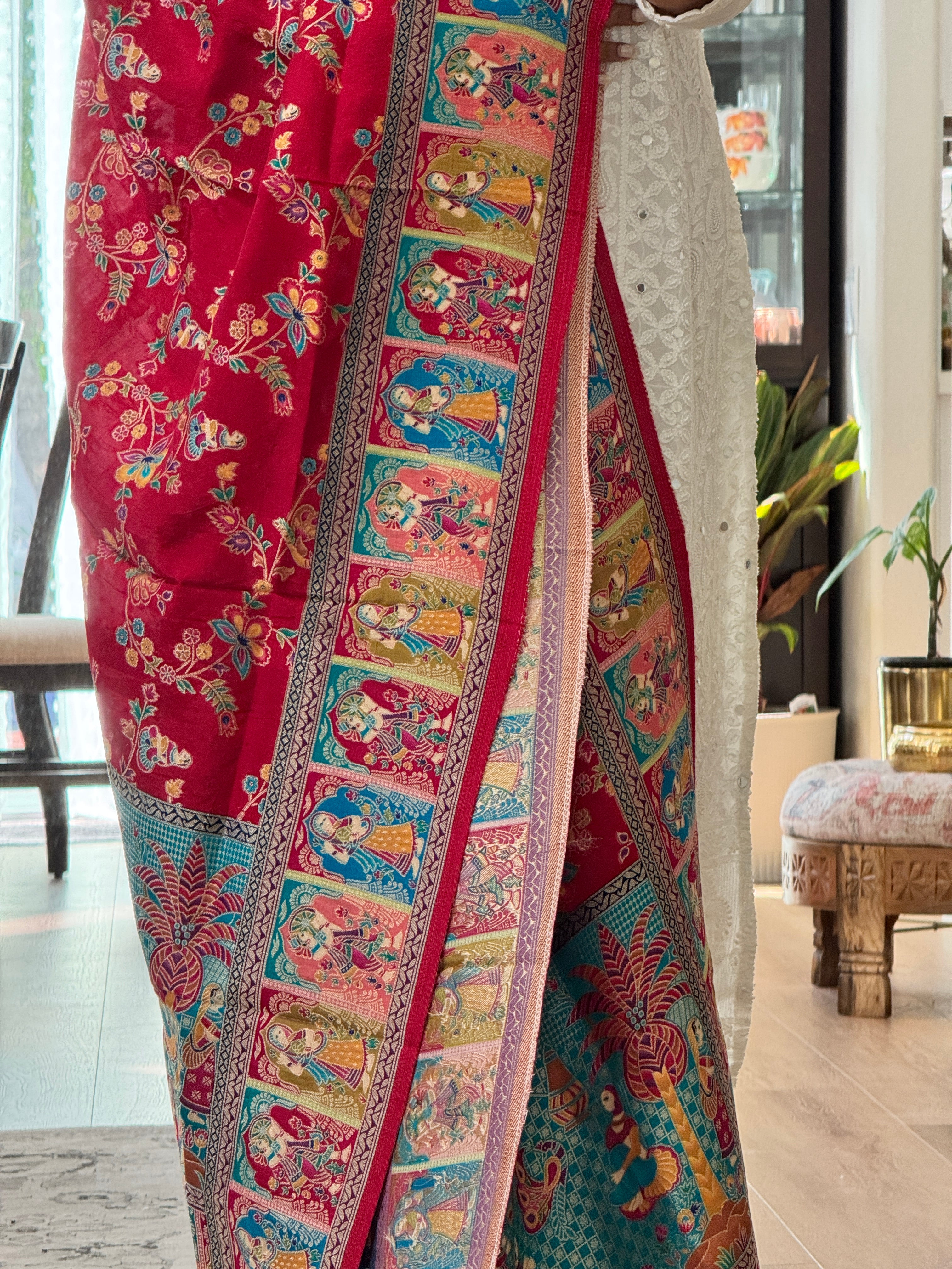 Dola Silk Raja Rani dupatta - red
