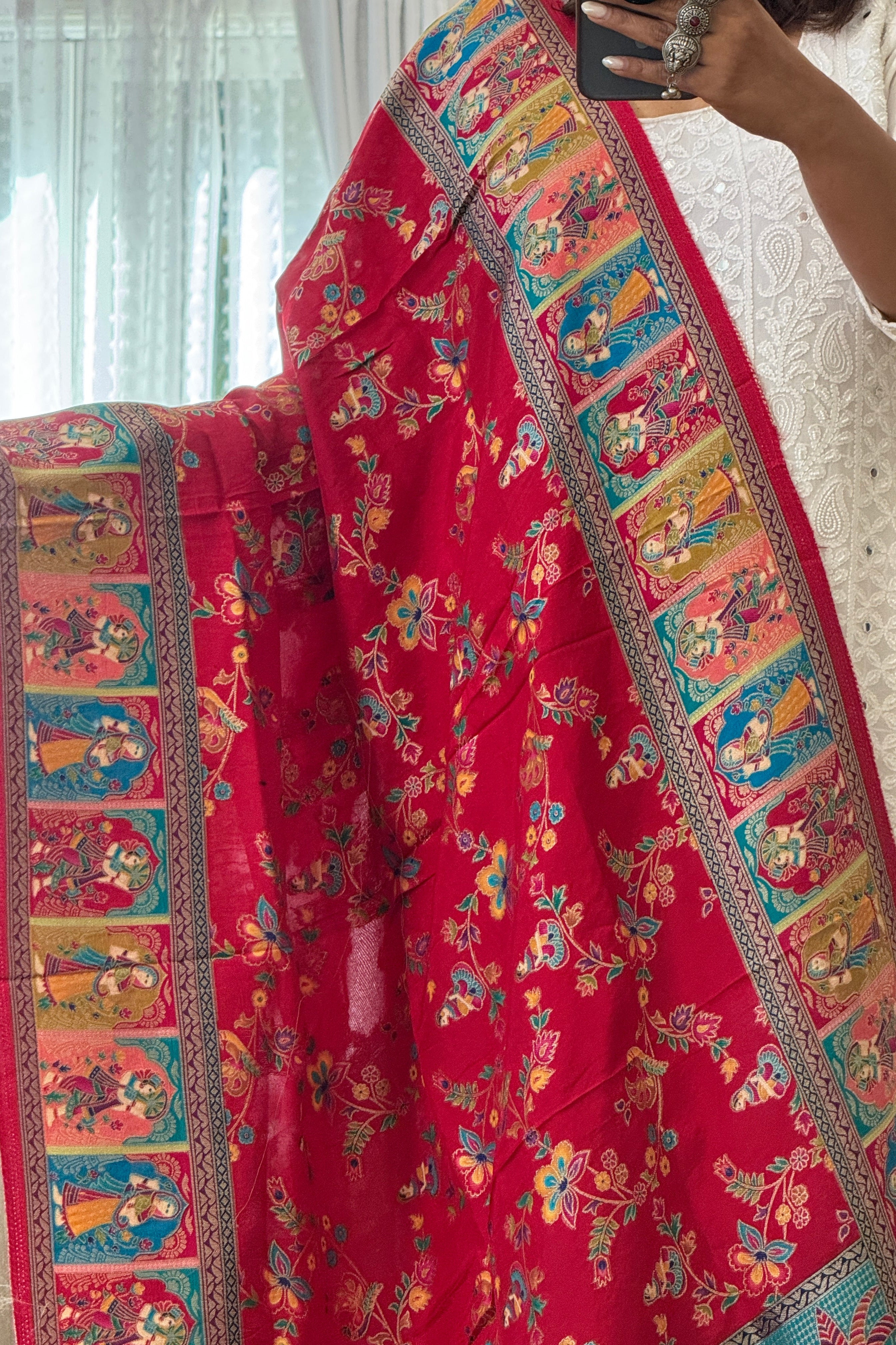 Dola Silk Raja Rani dupatta - red