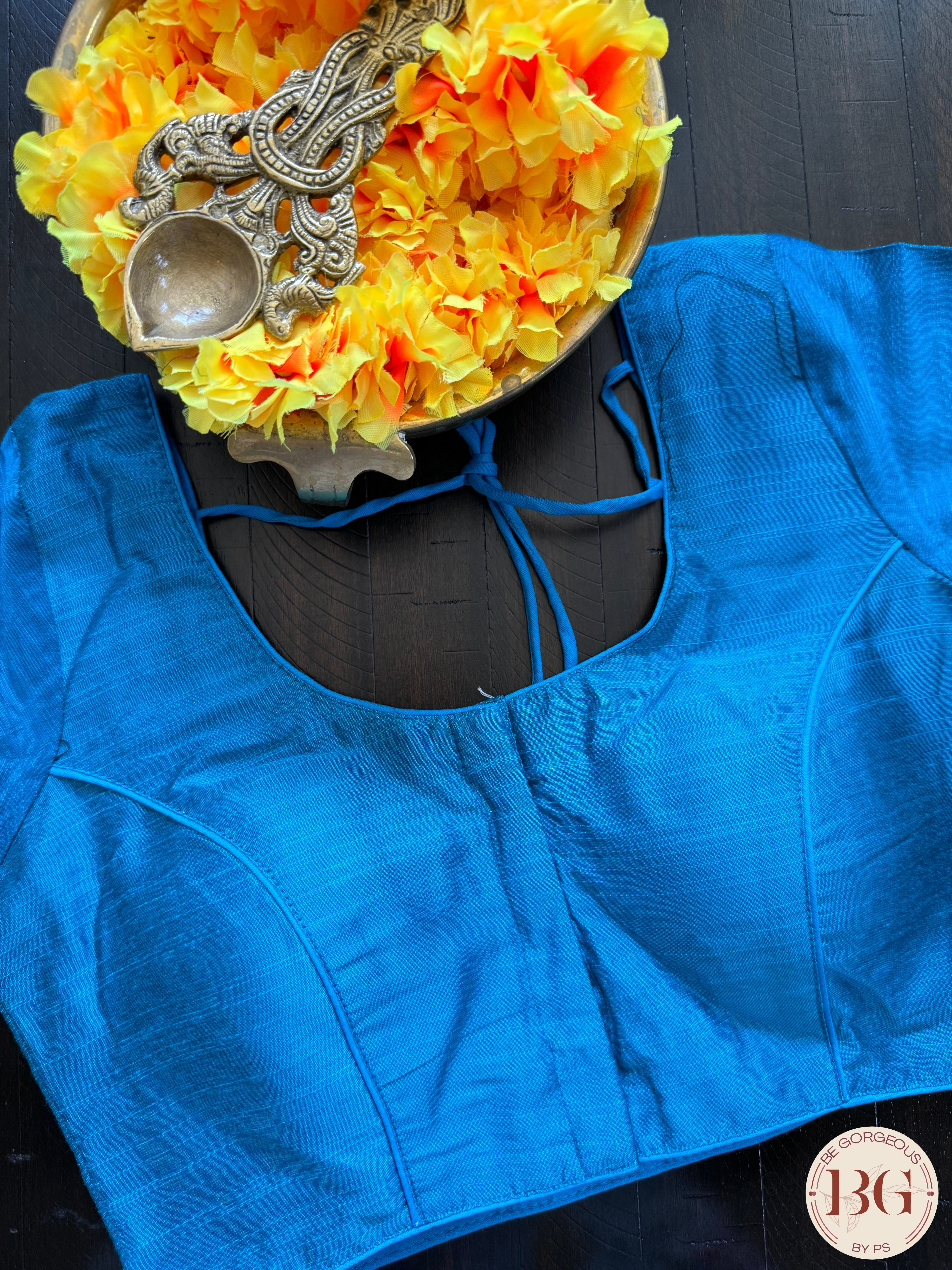 Raw Silk Sleeves blouse color - Firozi Blue