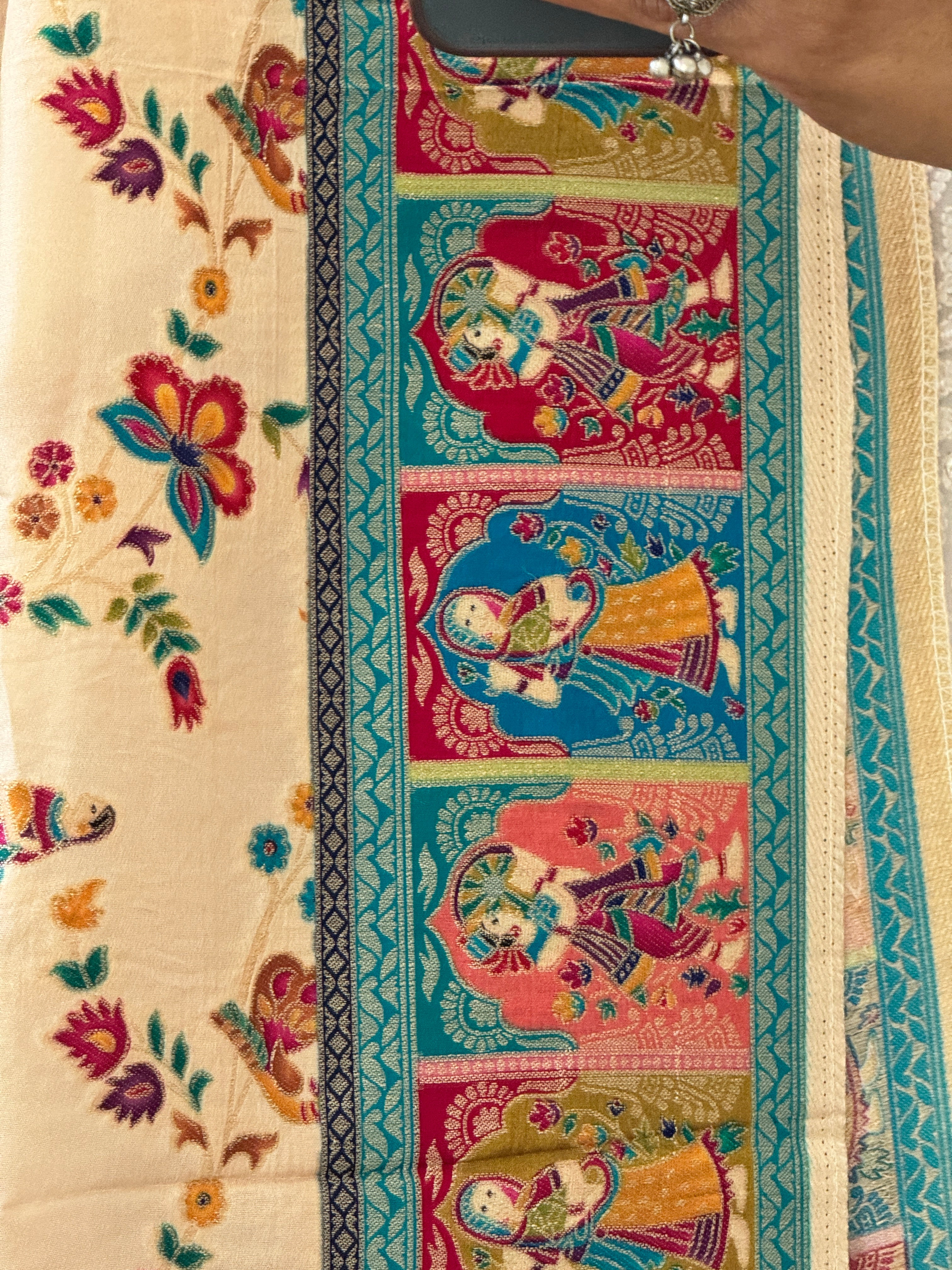 Dola Silk Raja Rani dupatta - cream