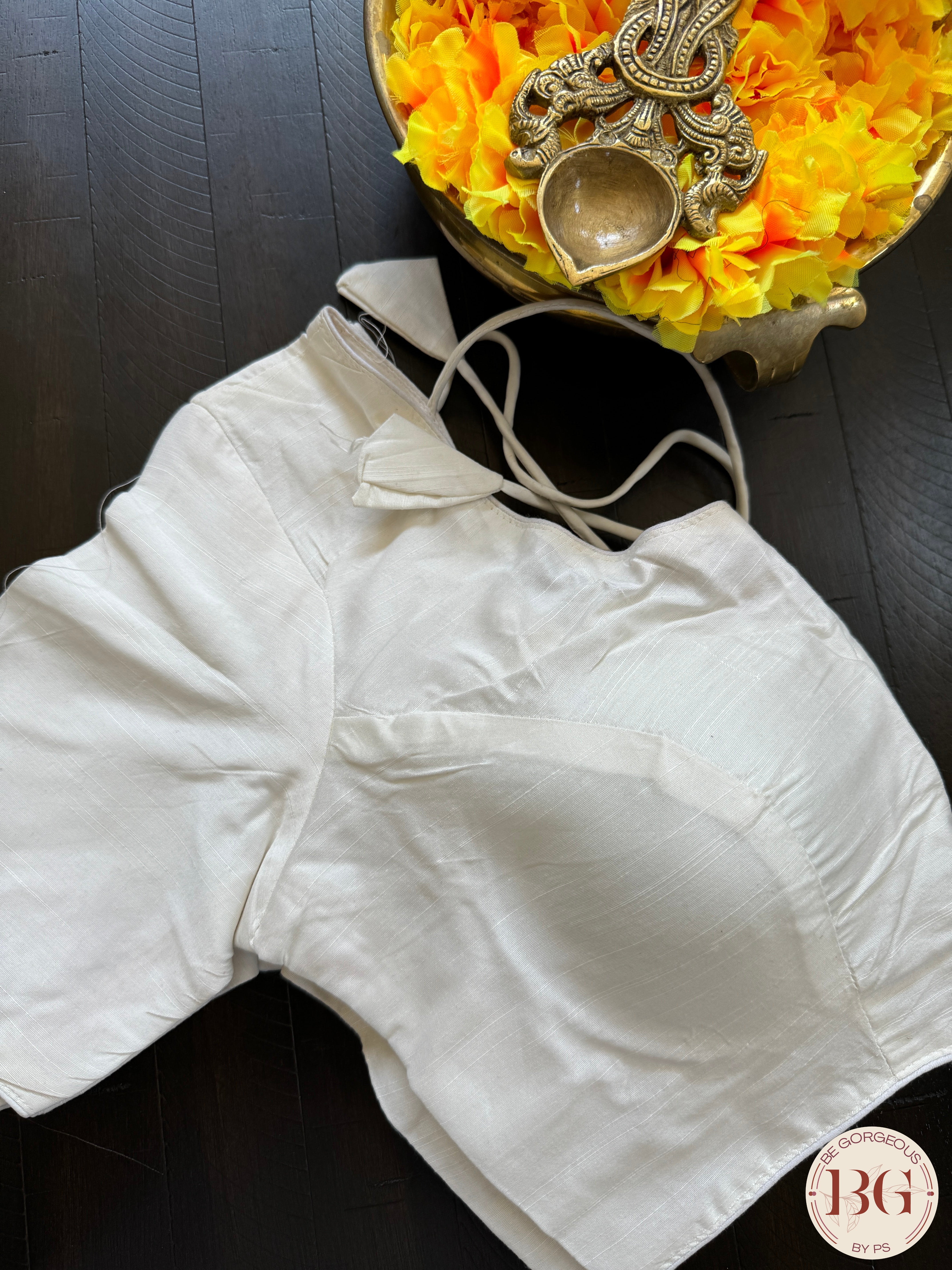 Raw Silk Sleeves blouse color - white