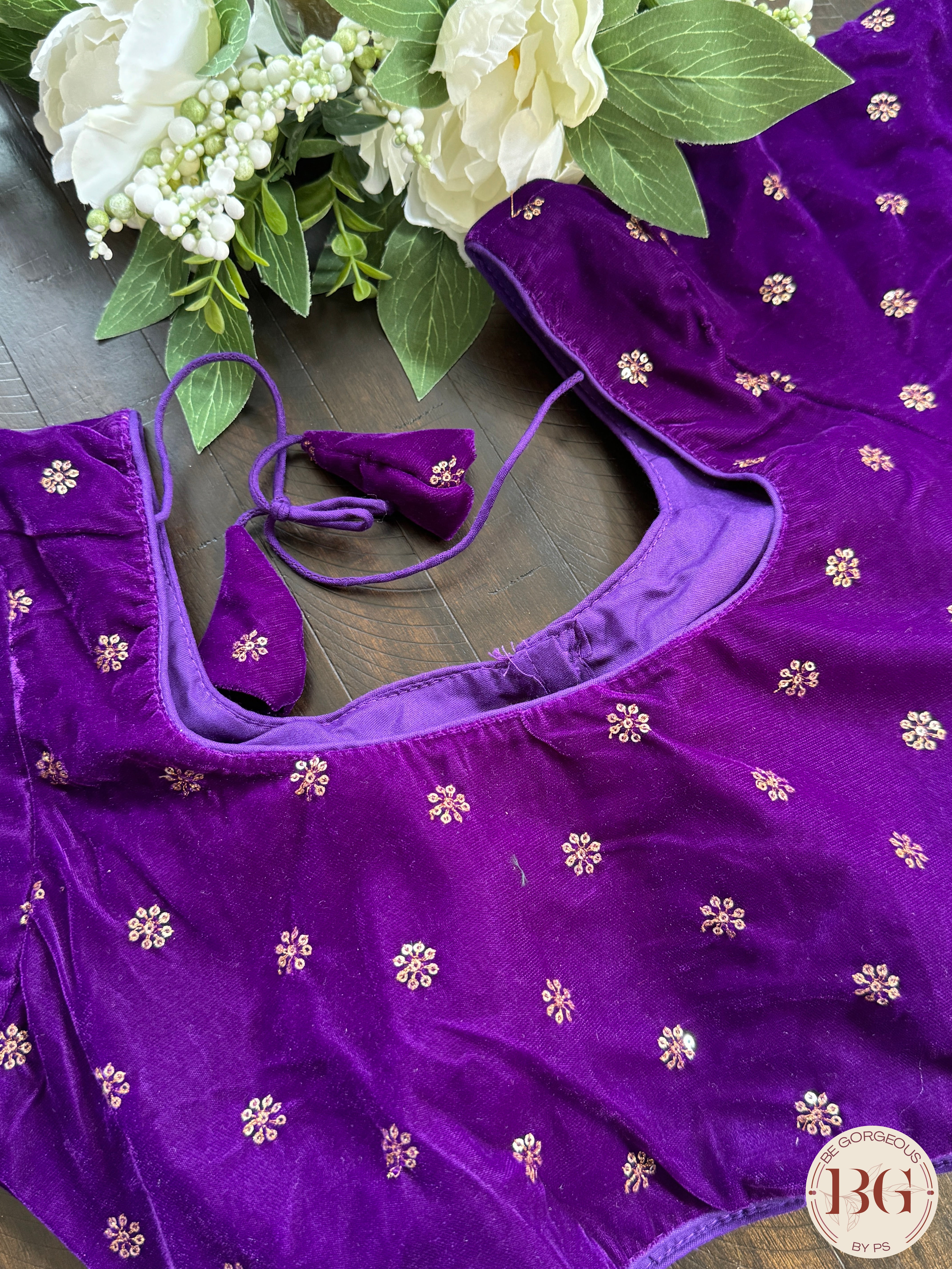 Velvet Blouse with sleeves - Purple