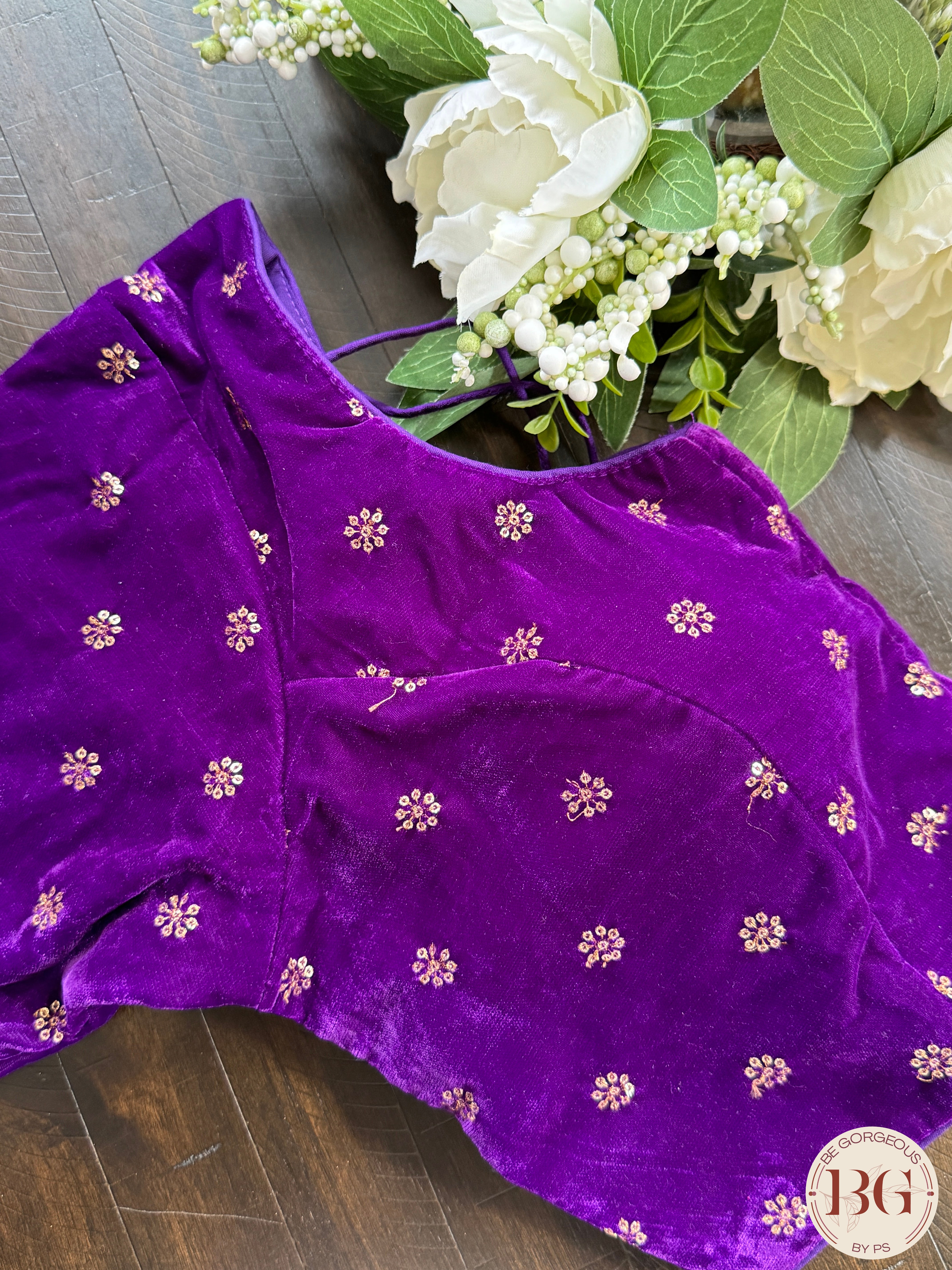 Velvet Blouse with sleeves - Purple