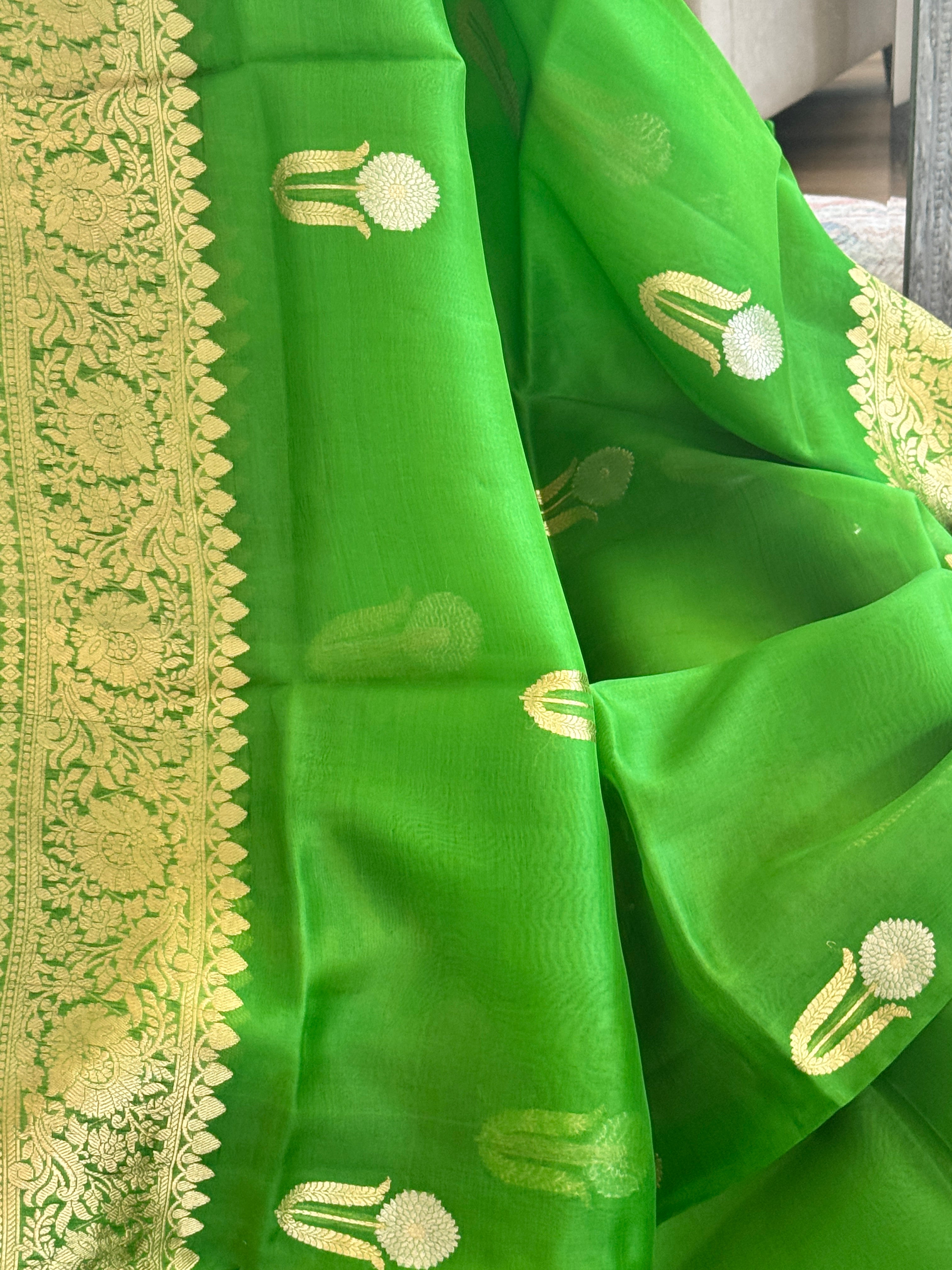 Banarasi Kora Organza Silk Handloom Saree - green