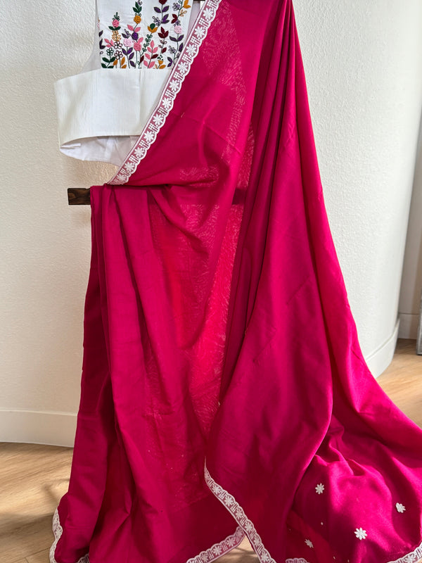 Red cotton with white lace