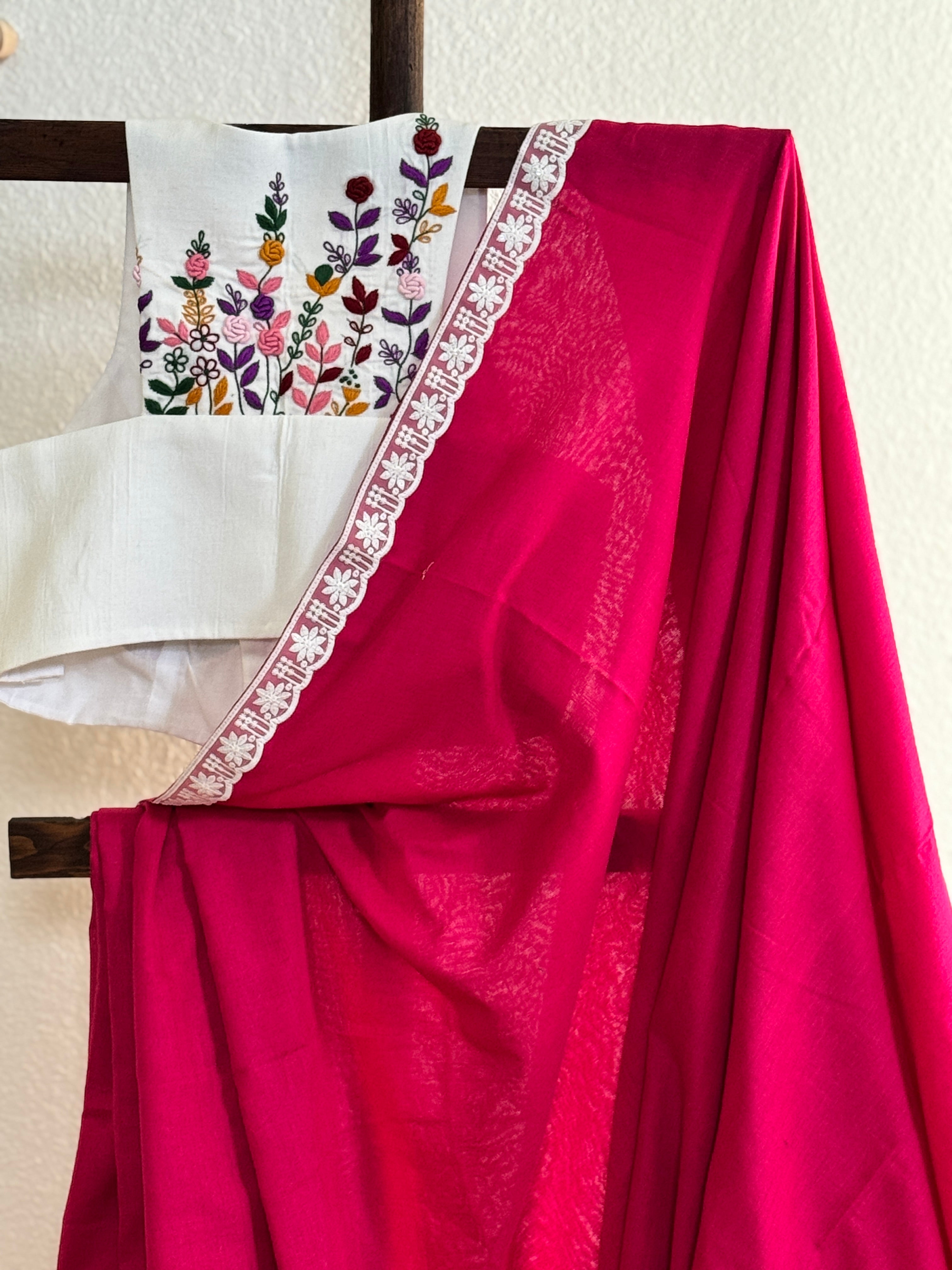 Red cotton with white lace