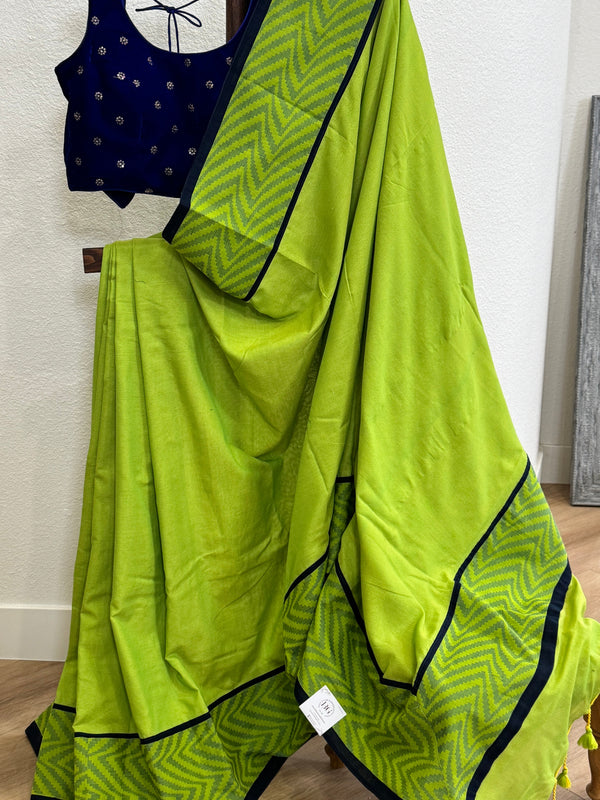 Green cotton with blue border & piping