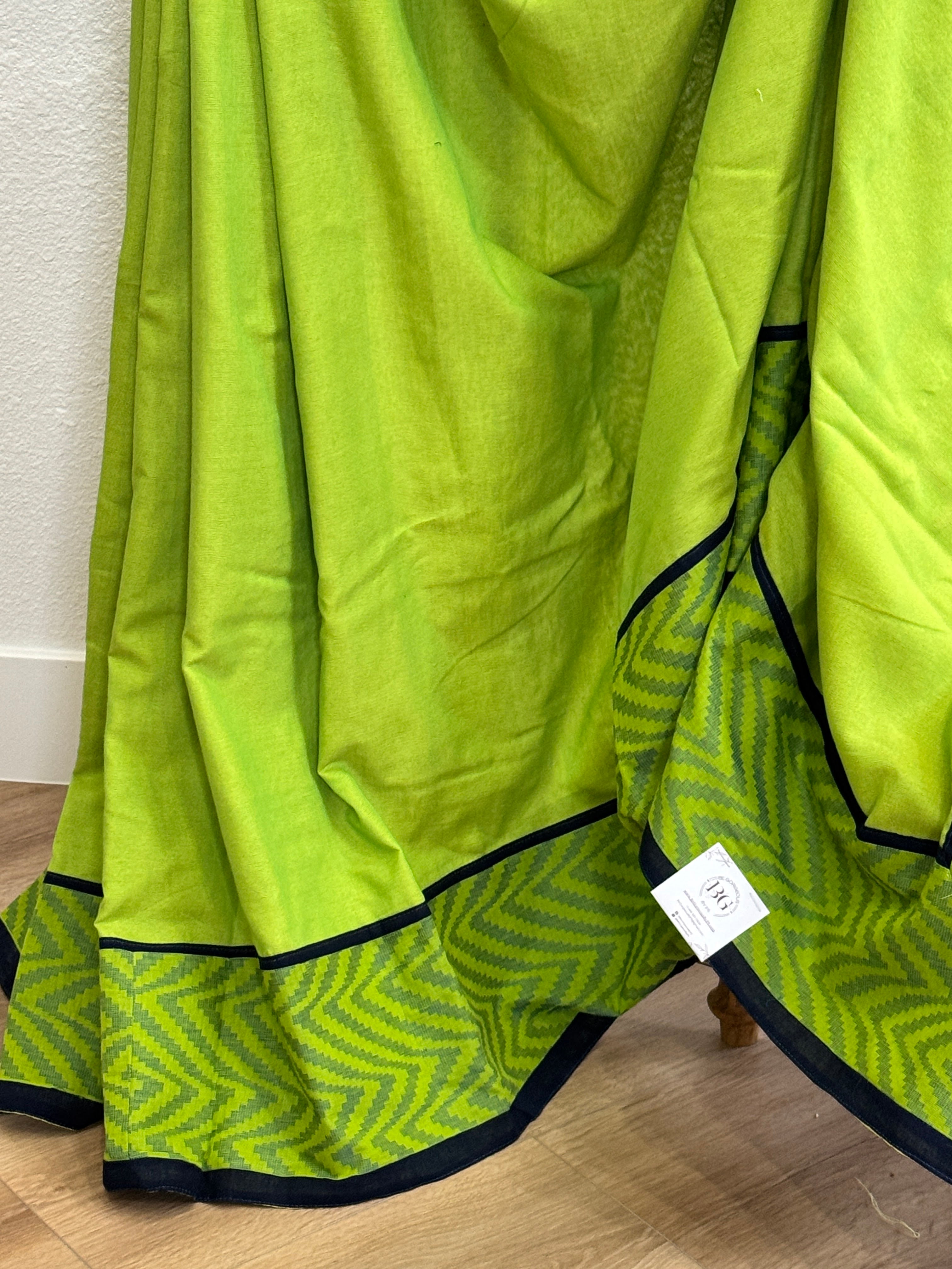 Green cotton with blue border & piping