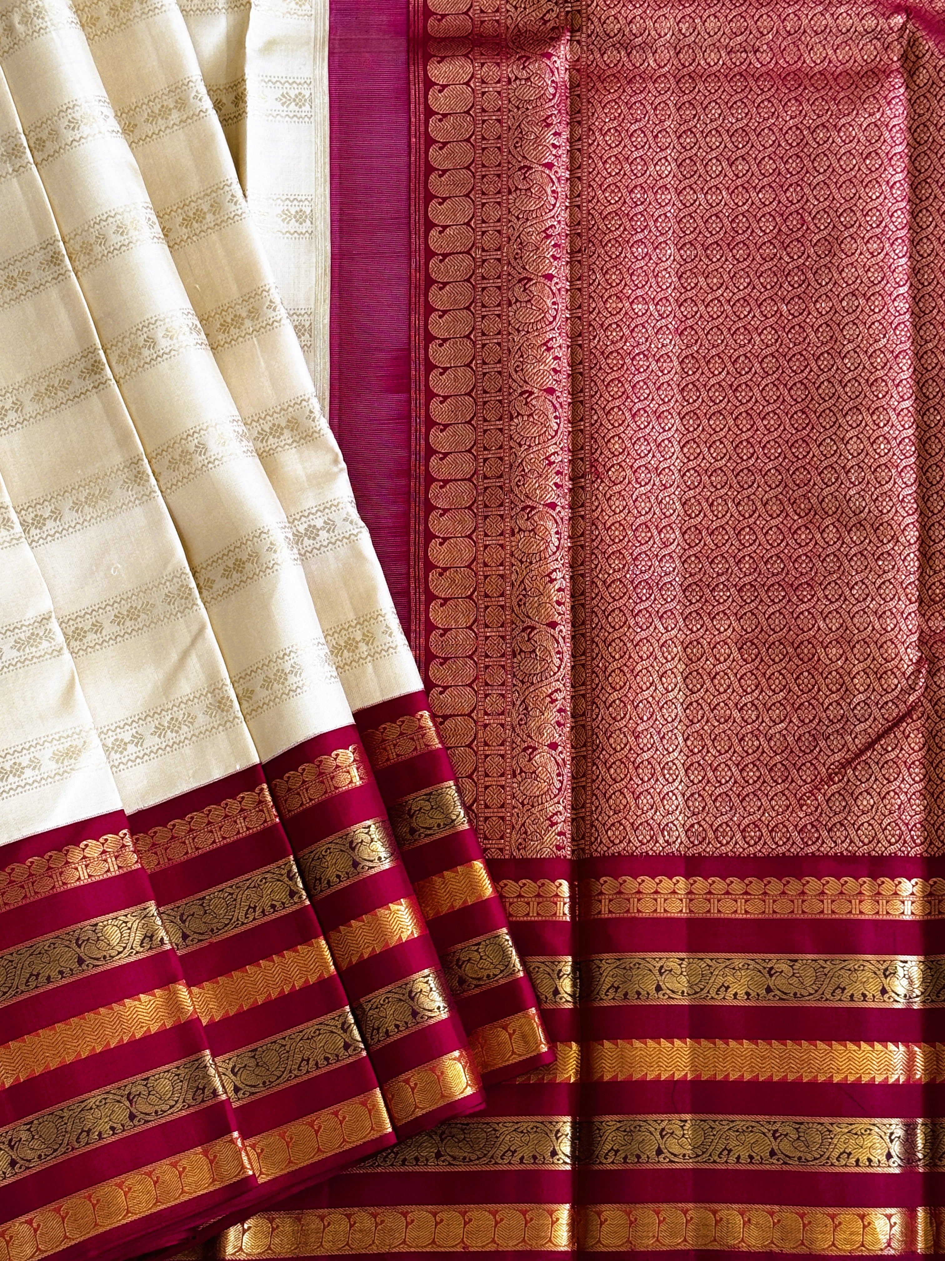 Korvai Kanjeevaram Pure silk handloom saree - beige red