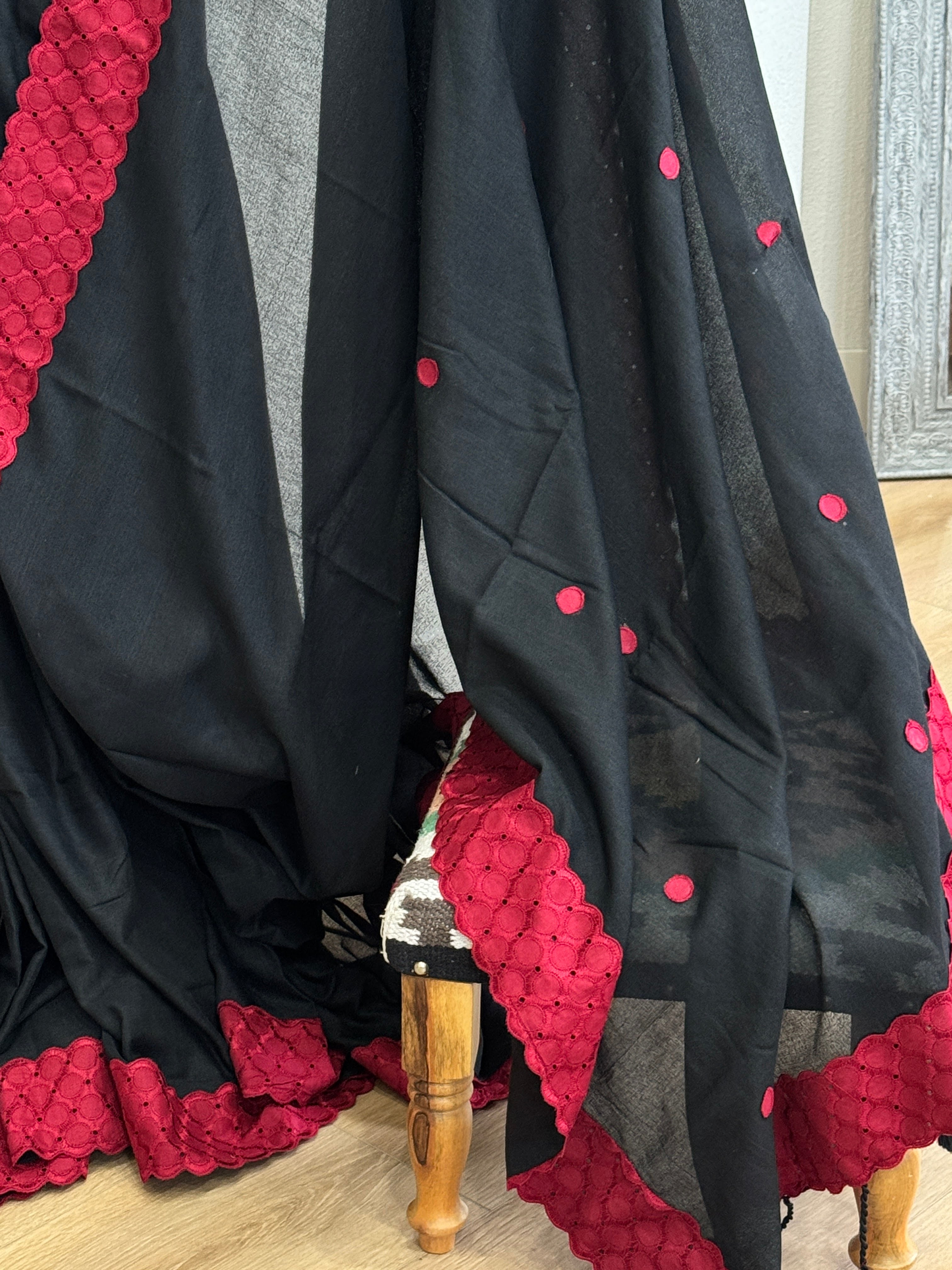 Black cotton with red dots and lace