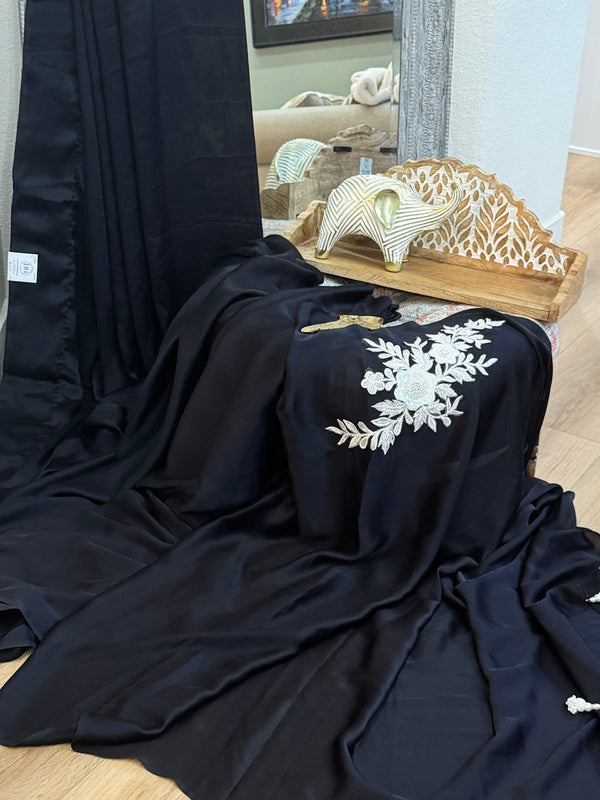 Black satin with white patch