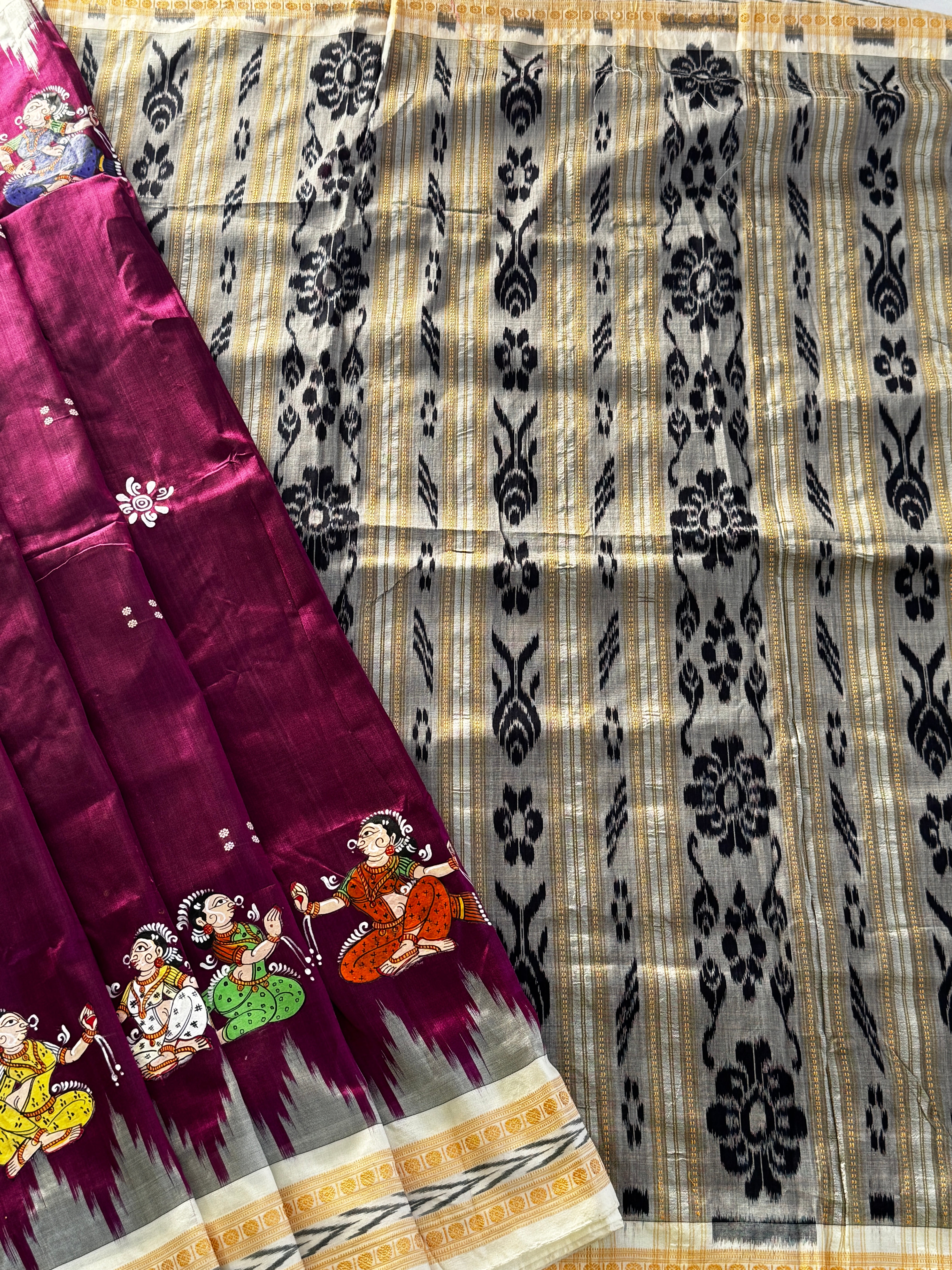 Khandua Silk Odisha Handloom Saree with pattachitra handpaint