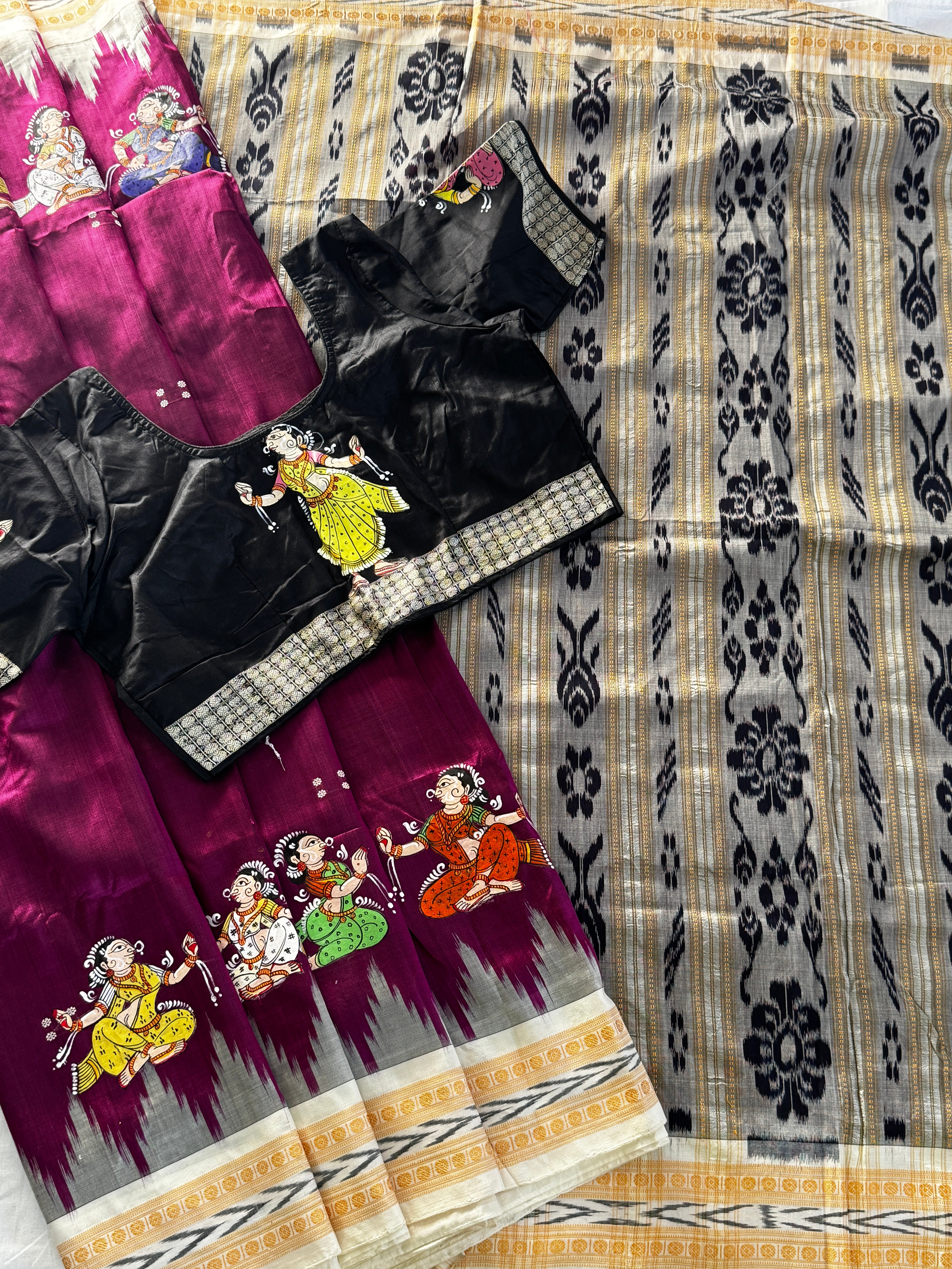 Khandua Silk Odisha Handloom Saree with pattachitra handpaint