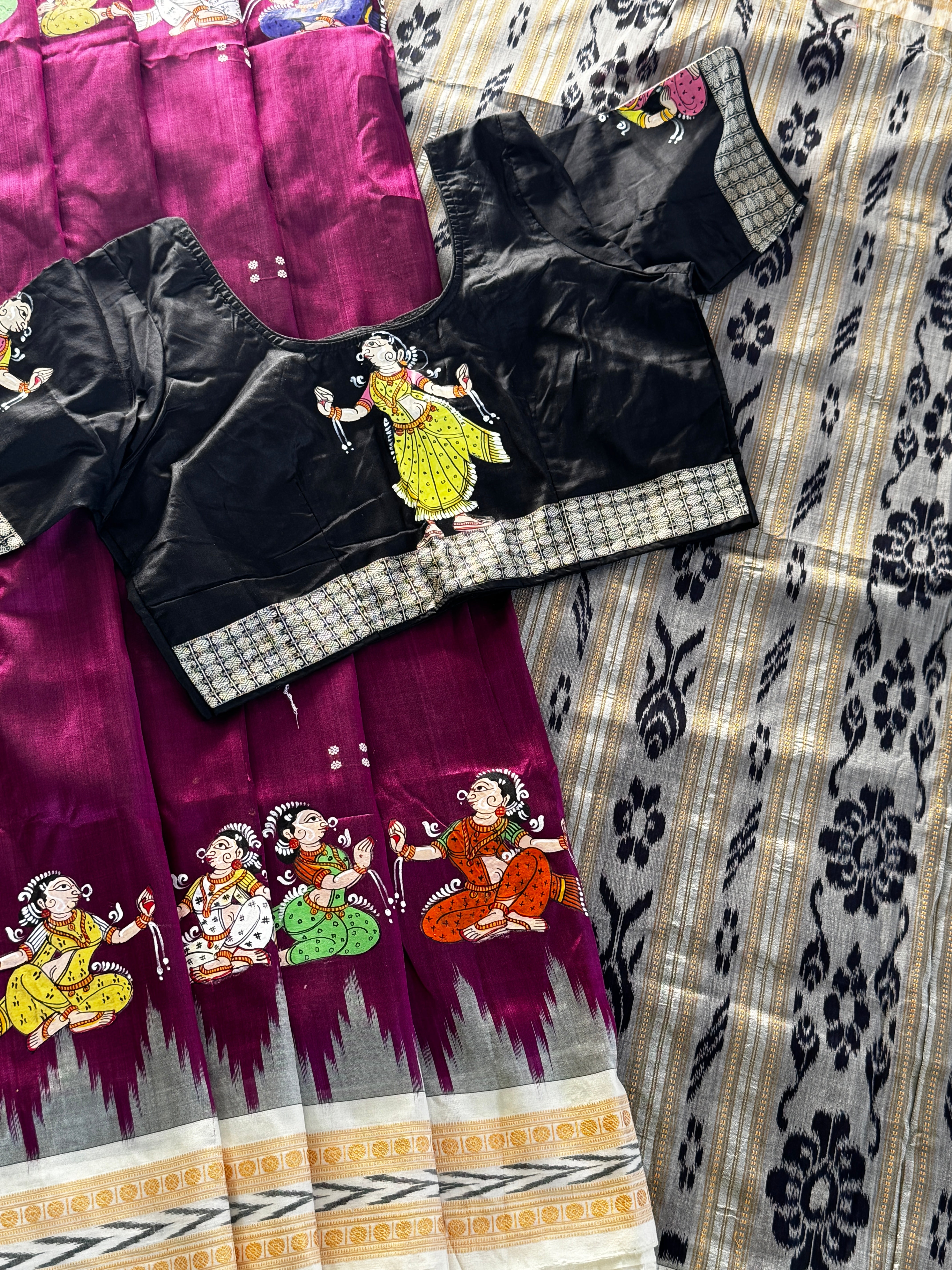 Khandua Silk Odisha Handloom Saree with pattachitra handpaint