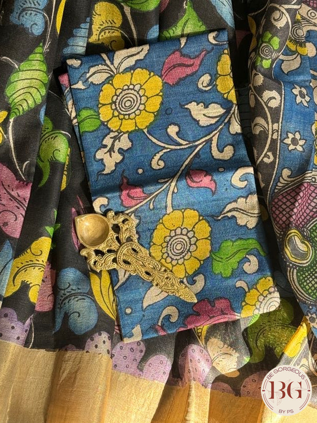 Pen Kalamkari on tussar silk - Black