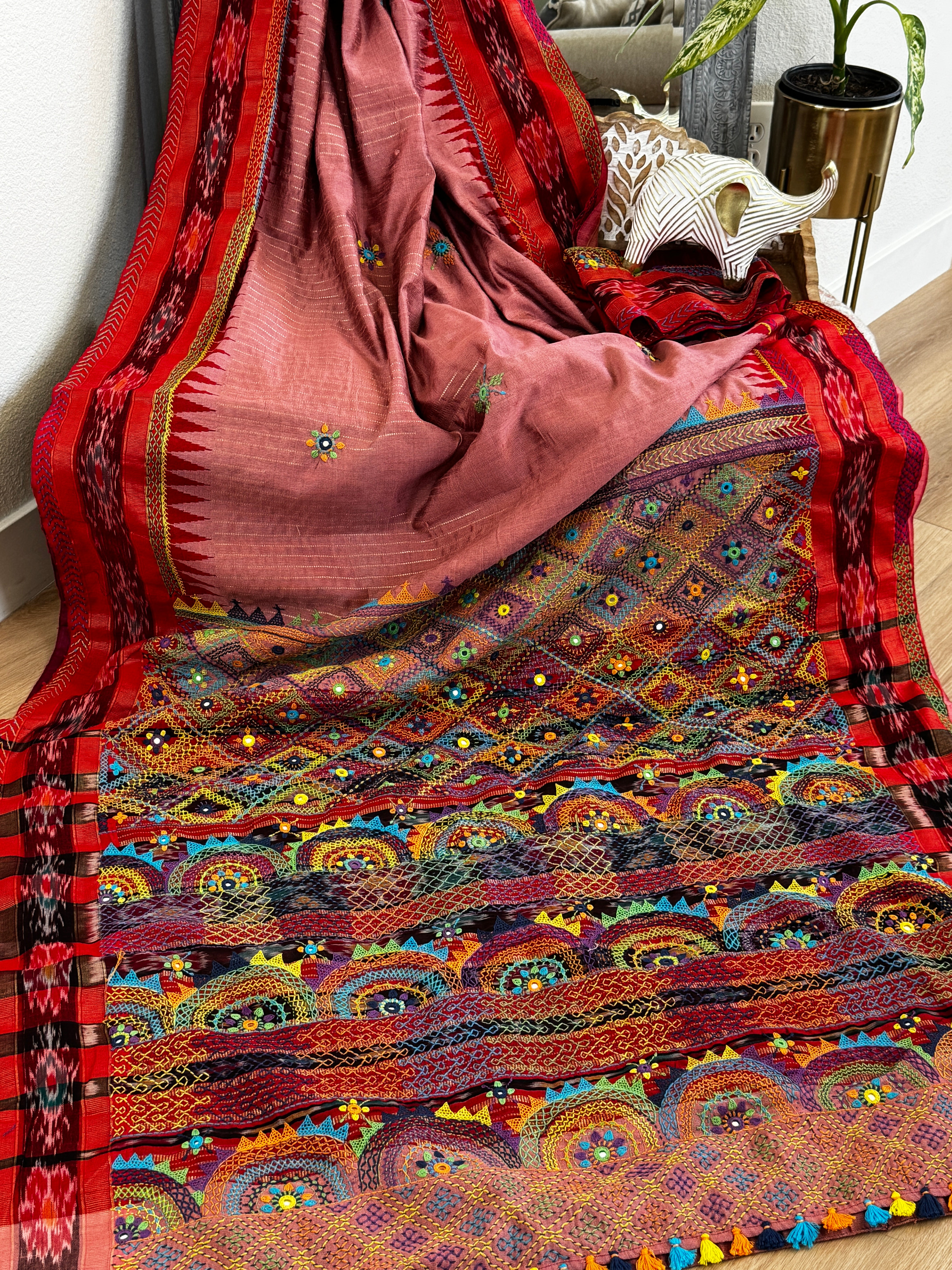 Lambani Embroidery on raw silk saree - light pink