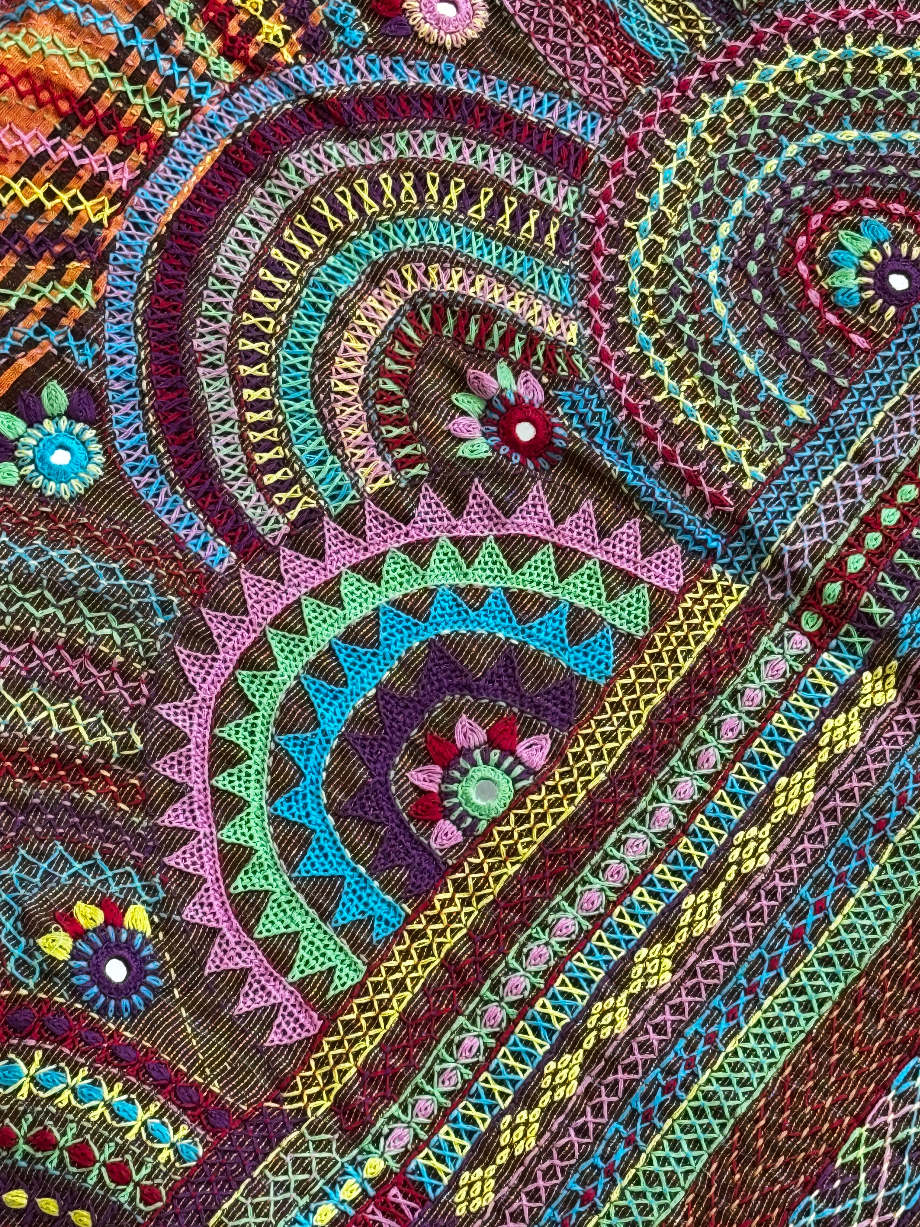 Lambani Embroidery on raw silk saree - orange