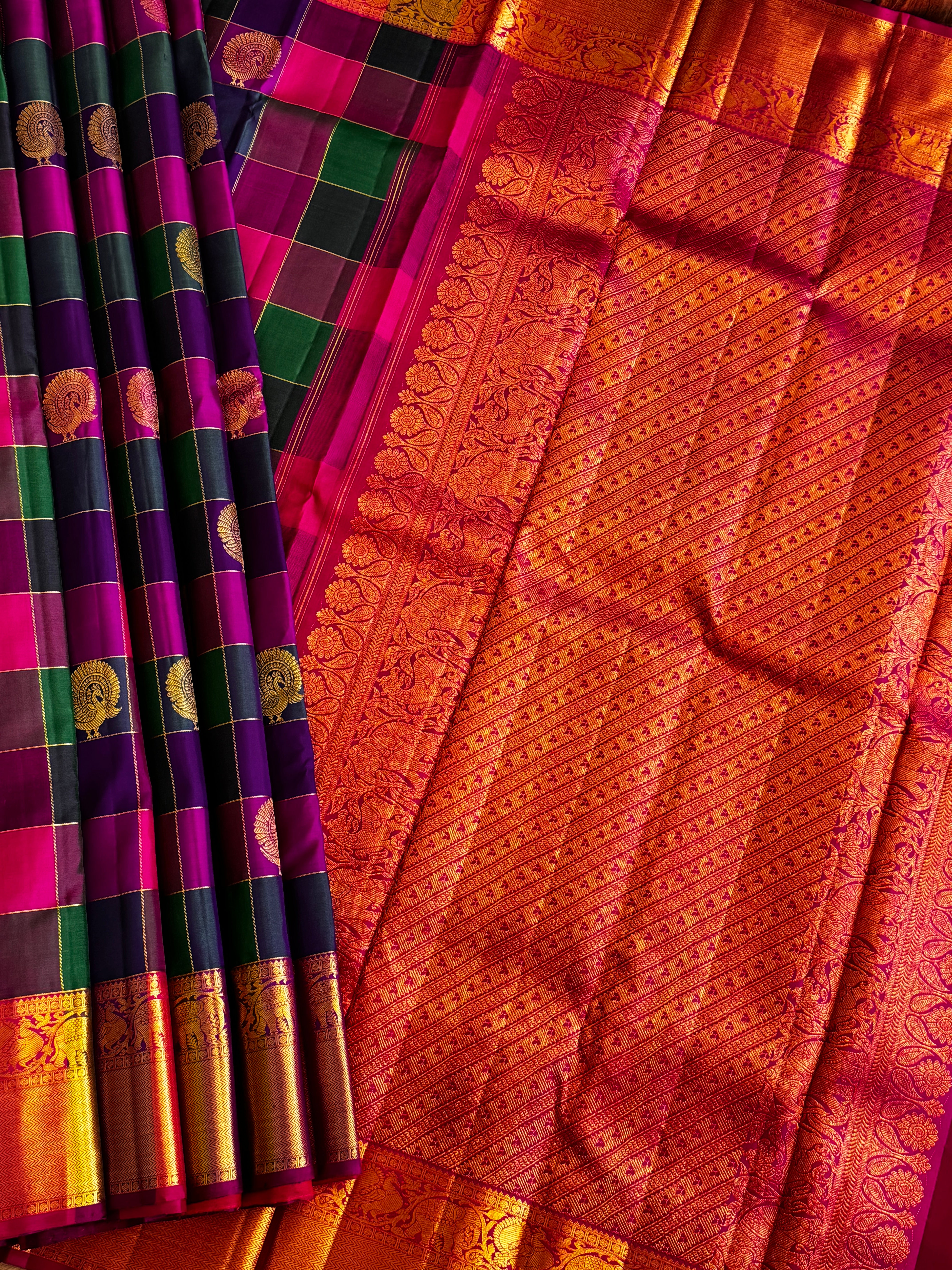 Multicolor Palum Pazhamum Kanjivaram Silk Saree With Zari Buttas And Zari Border