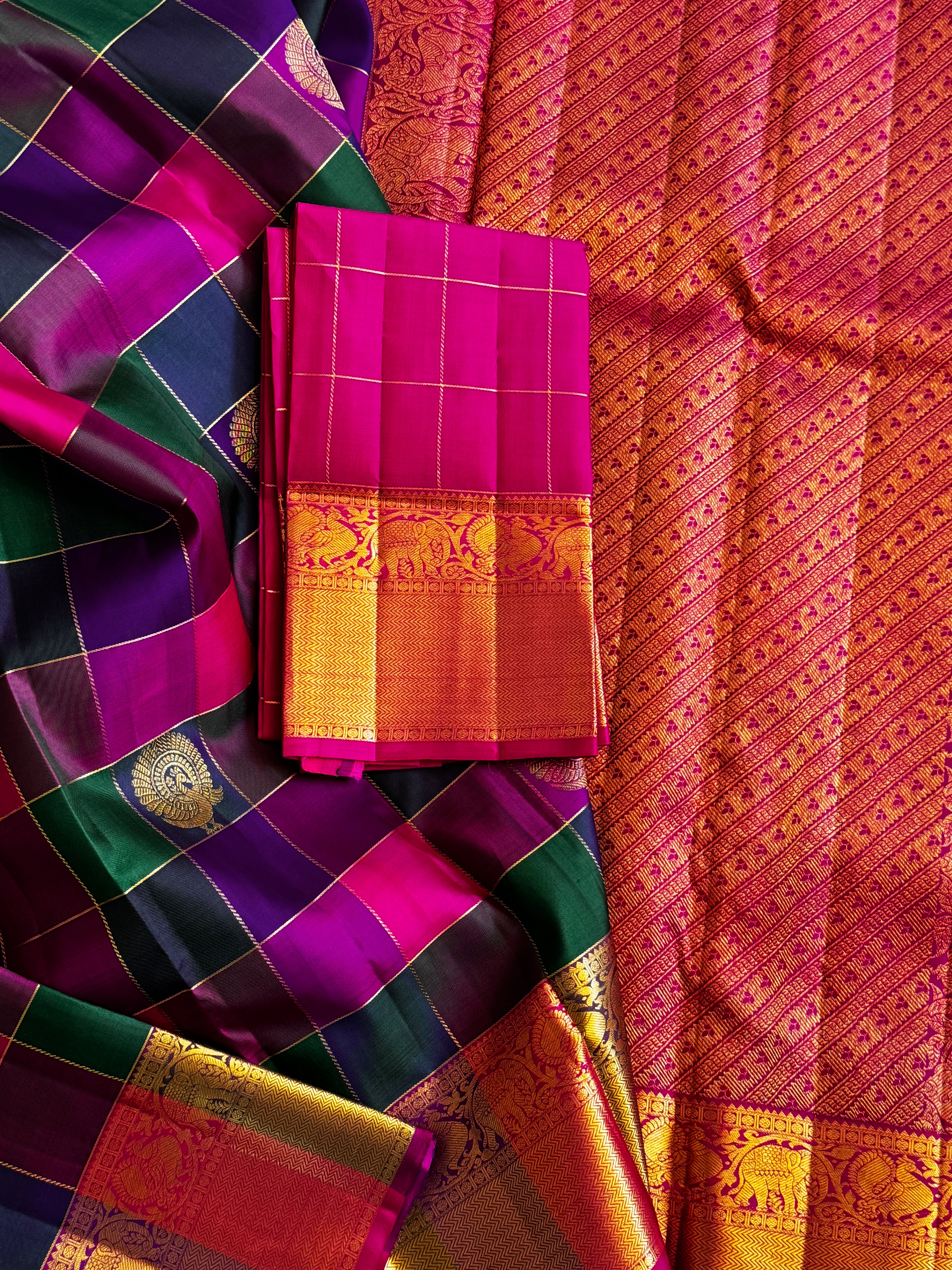 Multicolor Palum Pazhamum Kanjivaram Silk Saree With Zari Buttas And Zari Border